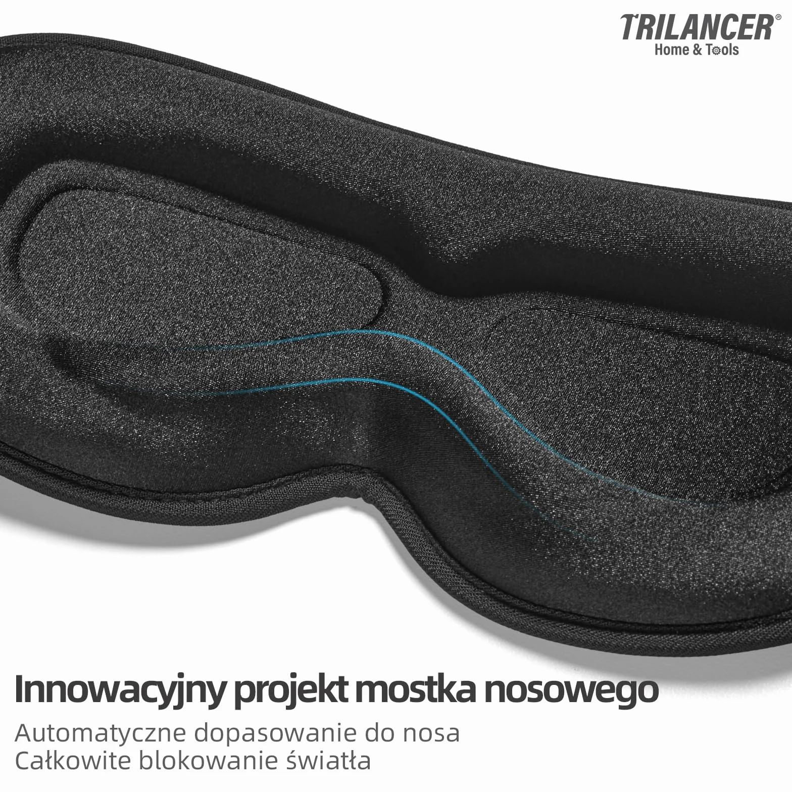 Innowacyjna Maska na Oczy 2026, Opaska do Spania Trilancer, Maska na 0czy do Snu, Maska do Spania, Podróż Samolotem, Medytacja, Drzemki, Akcesoria dla Mężczyzn i Kobiet, Blokuje (Czarna)