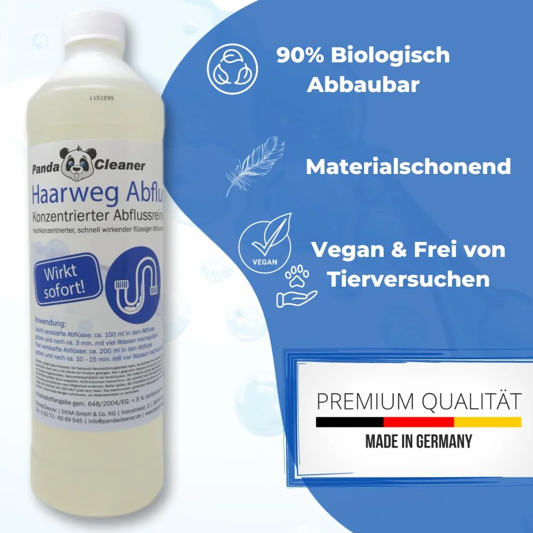 PANDACLEANER Hair-Away Drain Cleaner - Usuwa najbardziej uporczywe zatykanie - Silnie skoncentrowany środek do czyszczenia odpływów - Bez odpływu (1000ml)