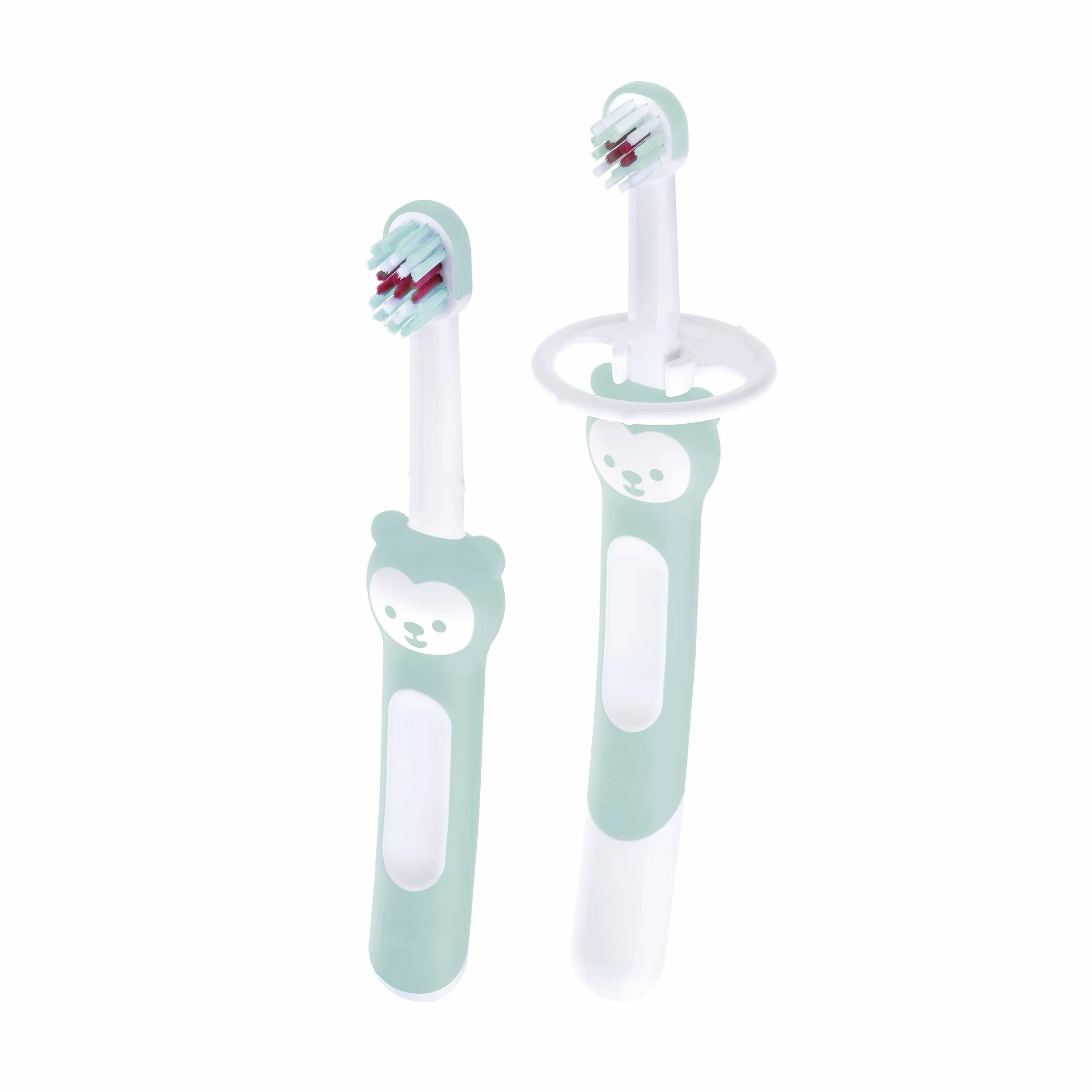 MAM Learn to Brush Set, szczoteczka do zębów dla niemowląt z długim uchwytem do wspólnego trzymania, szczoteczka do zębów dla dzieci trenuje mycie zębów, od 5+ miesięcy, turkusowa, 1 sztuka (1