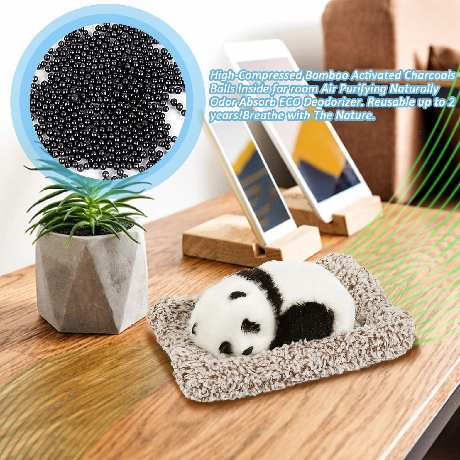 Naturalny węgiel bambusowy, śpiąca panda, worek do oczyszczania powietrza z węgla bambusowego, usuwa zapachy, naturalny worek do czyszczenia świeżego powietrza, do domu, samochodu, zwierząt domowych, łazienki, piwnicy, kolor szary