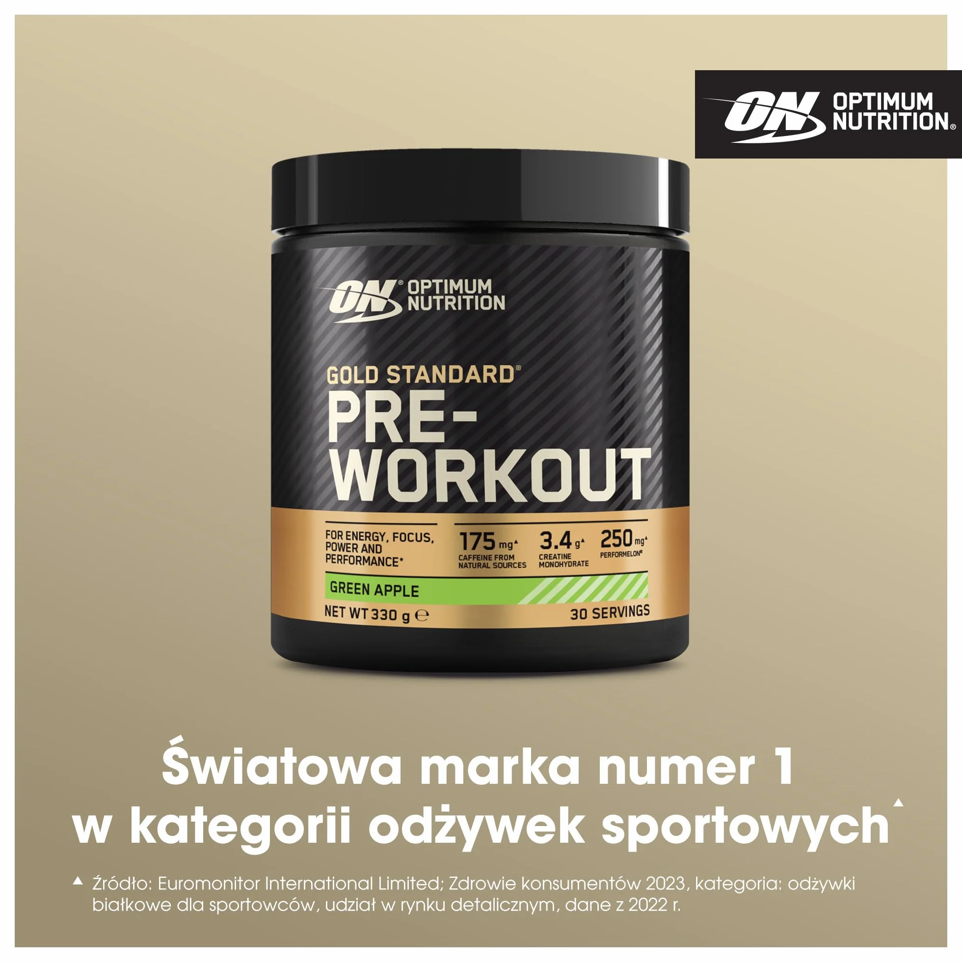Optimum Nutrition Gold Standard odżywka przedtreningowa Green Apple 30 porcji 330 g