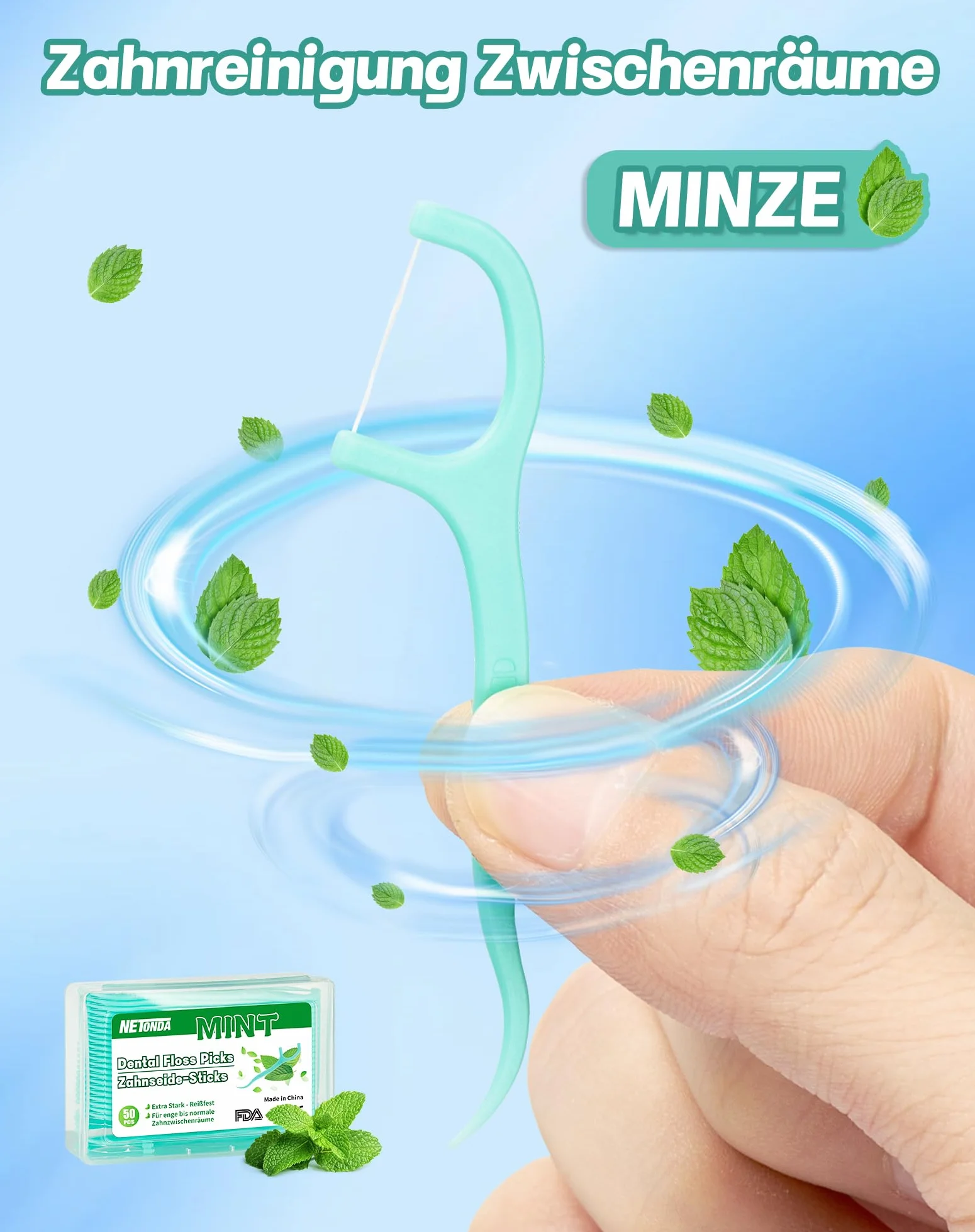 Nici dentystyczne Patyczki Minze NETONDA 200 sztuk do czyszczenia zębów Mięta Flossers Mint Dental Floss Nić dentystyczna z wykałaczką o smaku miętowym patyczki z nicią dentystyczną