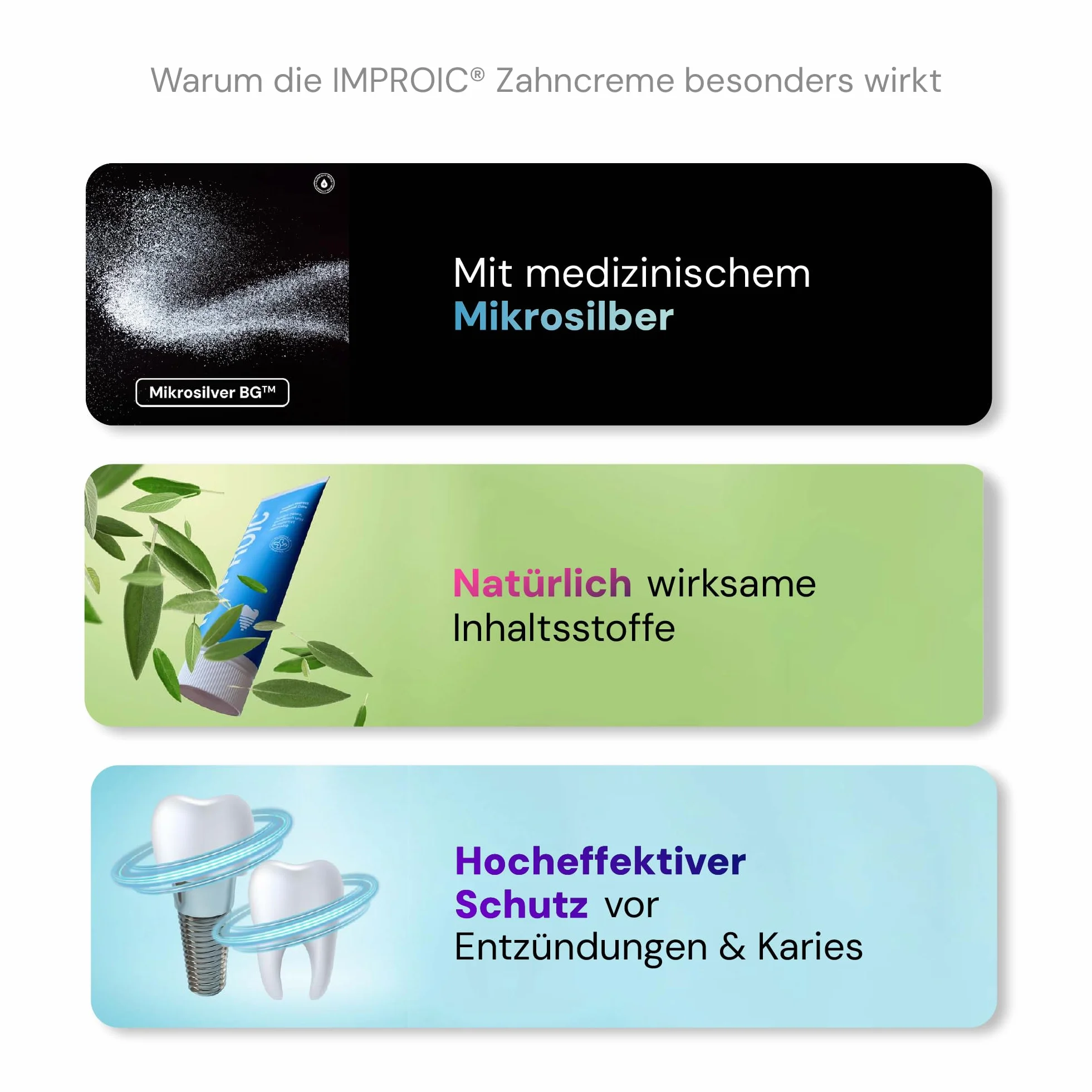 IMPROIC Płyn do płukania jamy ustnej i pasta do zębów do implantów dentystycznych (2-częściowy), z kwasem hialuronowym, medycznym mikrosrebrem, fluorem i funkcjonalnymi substancjami naturalnymi |