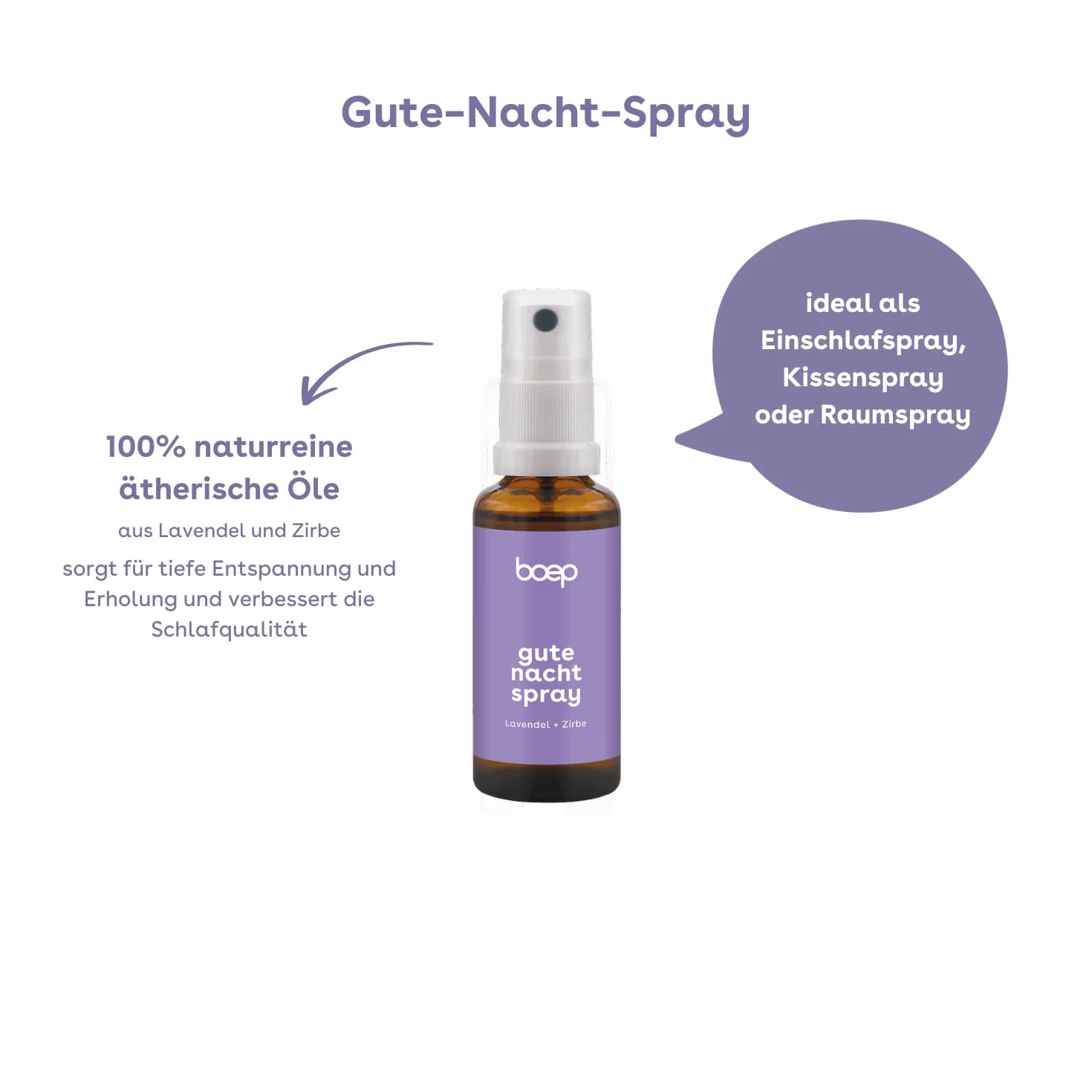 boep Spray na dobranoc | uspokajający spray do pomieszczeń i poduszek z lawendą i limbą | aromaterapia | 100% naturalne olejki eteryczne | wegański i wyprodukowany w Allgäu (30 ml)