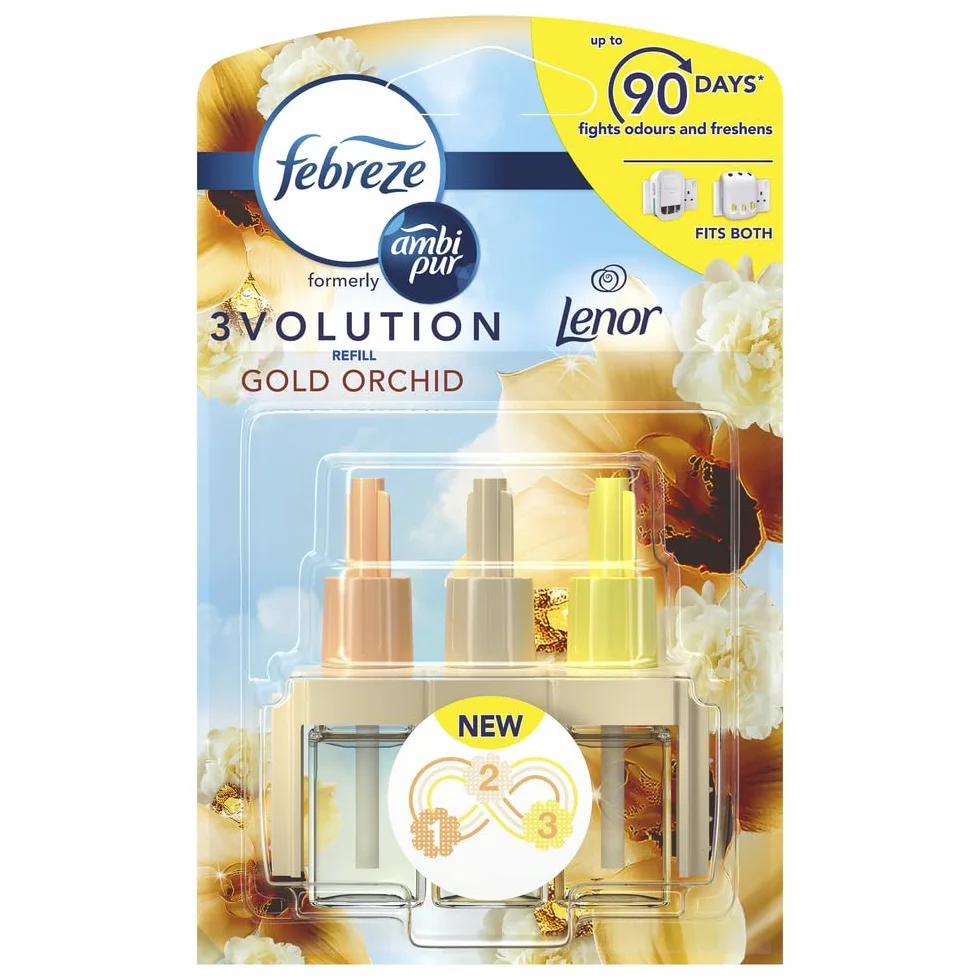 Febreze ambi pur 3Volution wkład do rozpylania zapachów, 120 ml (20 ml x 6), środek do usuwania zapachów, złoty storczyk