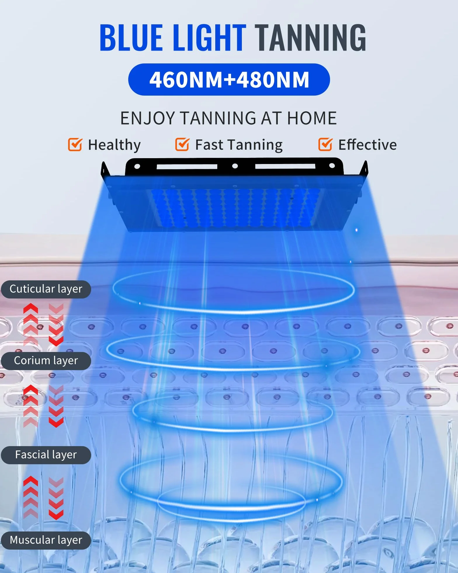 Lampa do opalania Jitesy 460 i 480 NM niebieskie światło terapia solarium 2 tryby