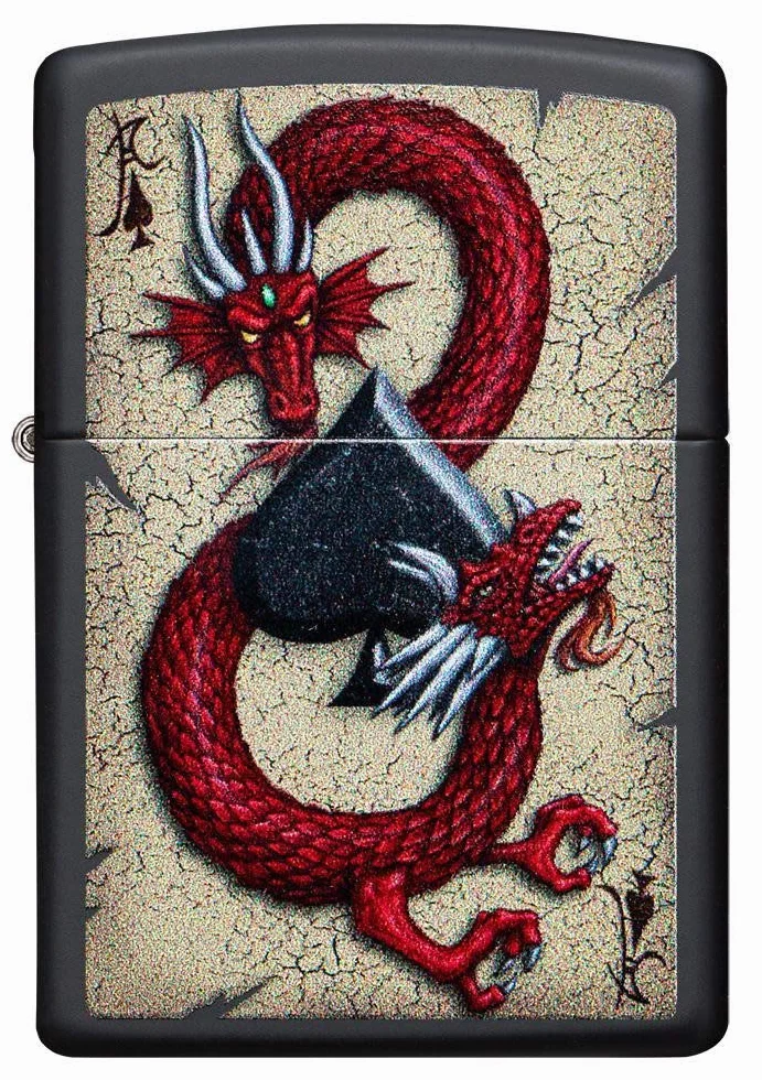 ZIPPO - Dragon Ace Design – Black Matte, Color Image – zapalniczka sztormowa, do napełniania, w wysokiej jakości pudełku prezentowym
