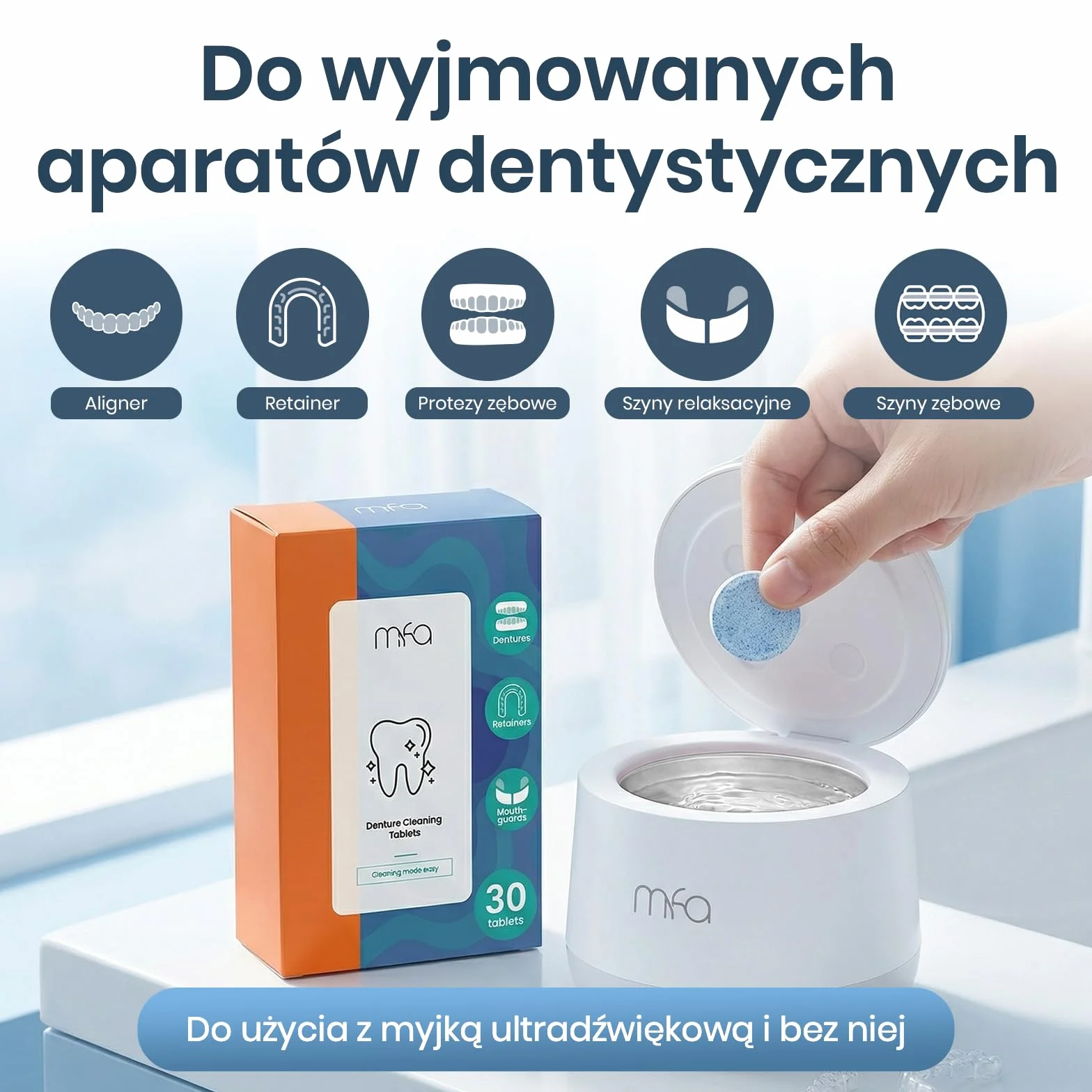 mfa Retainer tabletki czyszczące – retainer, protezy, ochrona jamy ustnej, aparaty ortodontyczne, środek czyszczący do korektora, idealne do ultradźwiękowego czyszczenia aparatów ortodontycznych (30