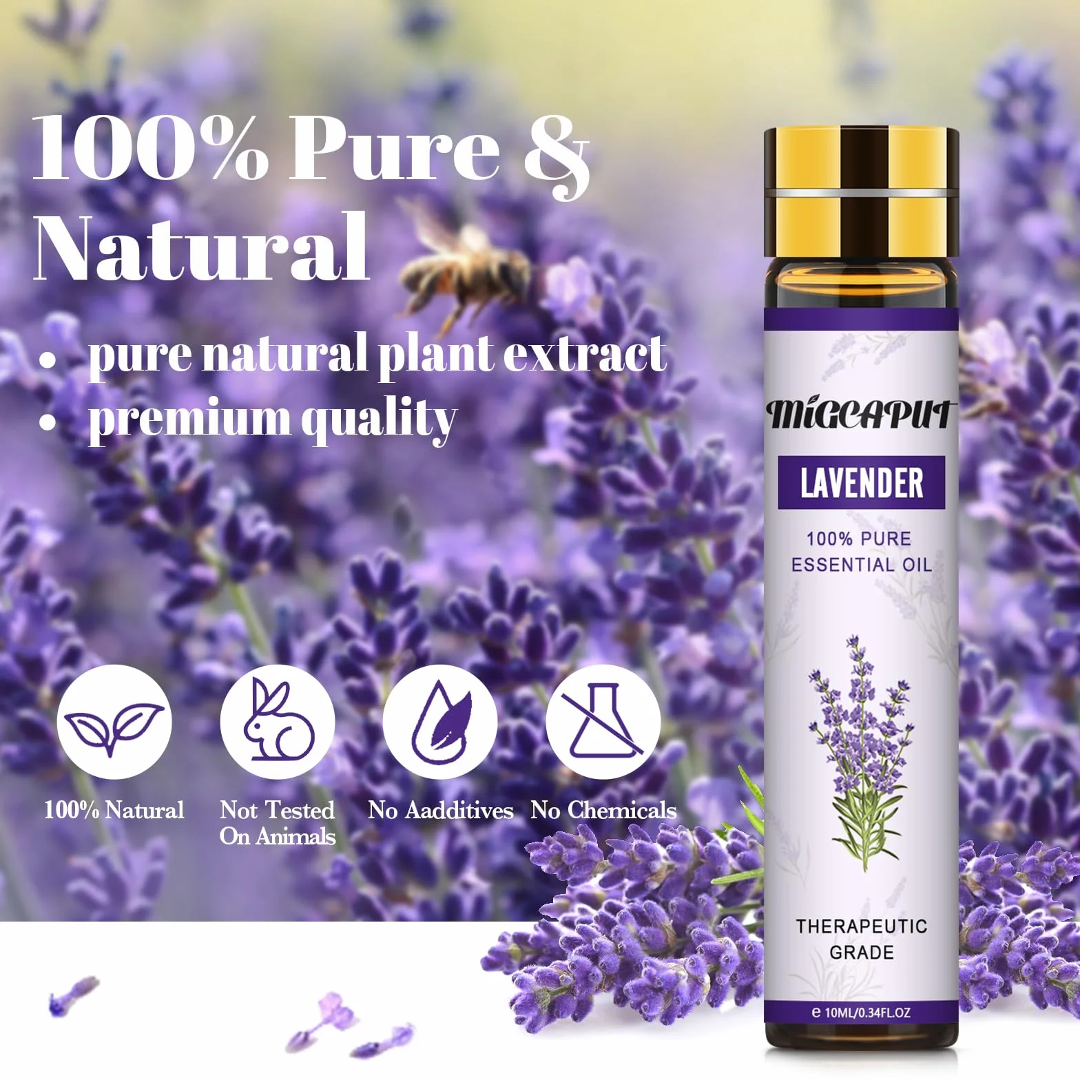 MIGCAPUT Zestaw Olejków Eterycznych z Lawendy 2 x 10ML, Olejek Lawendowy Klasy Terapeutycznej, 100% Naturalny Olejki Aromaterapeutyczny do Dyfuzory Nawilżacza, SPA, Masażu, Snu, Mydła