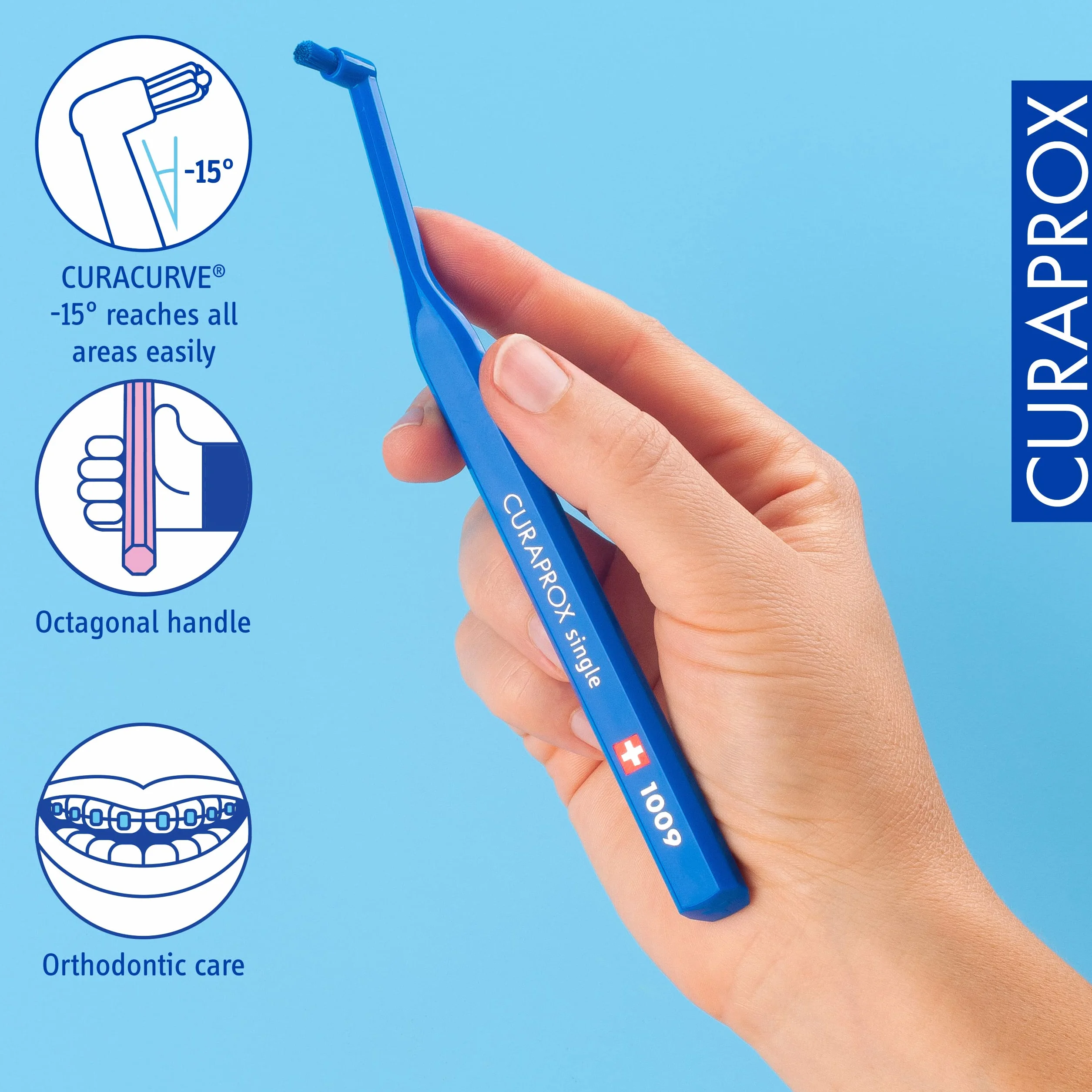 Curaprox CS 1009 pojedyncza Szczoteczka do zębów-szelki, implanty i izolowane zęby/Ultra-miękka pojedyncza Kępka | ukierunkowane czyszczenie Gumline/zaprojektowane w Szwajcarii