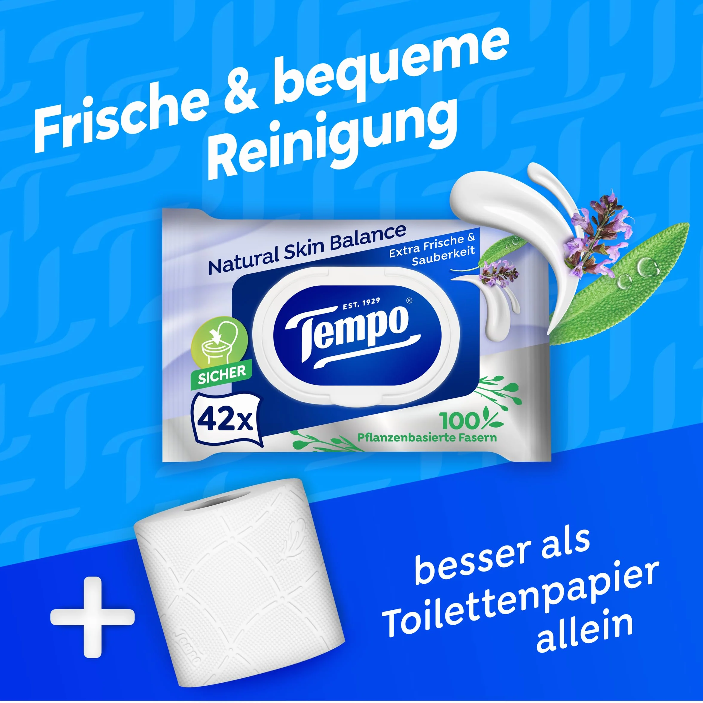 Tempo Papier toaletowy, wilgotny, Natural Skin Balance, (16 opakowań x 42 arkusze), duże opakowanie