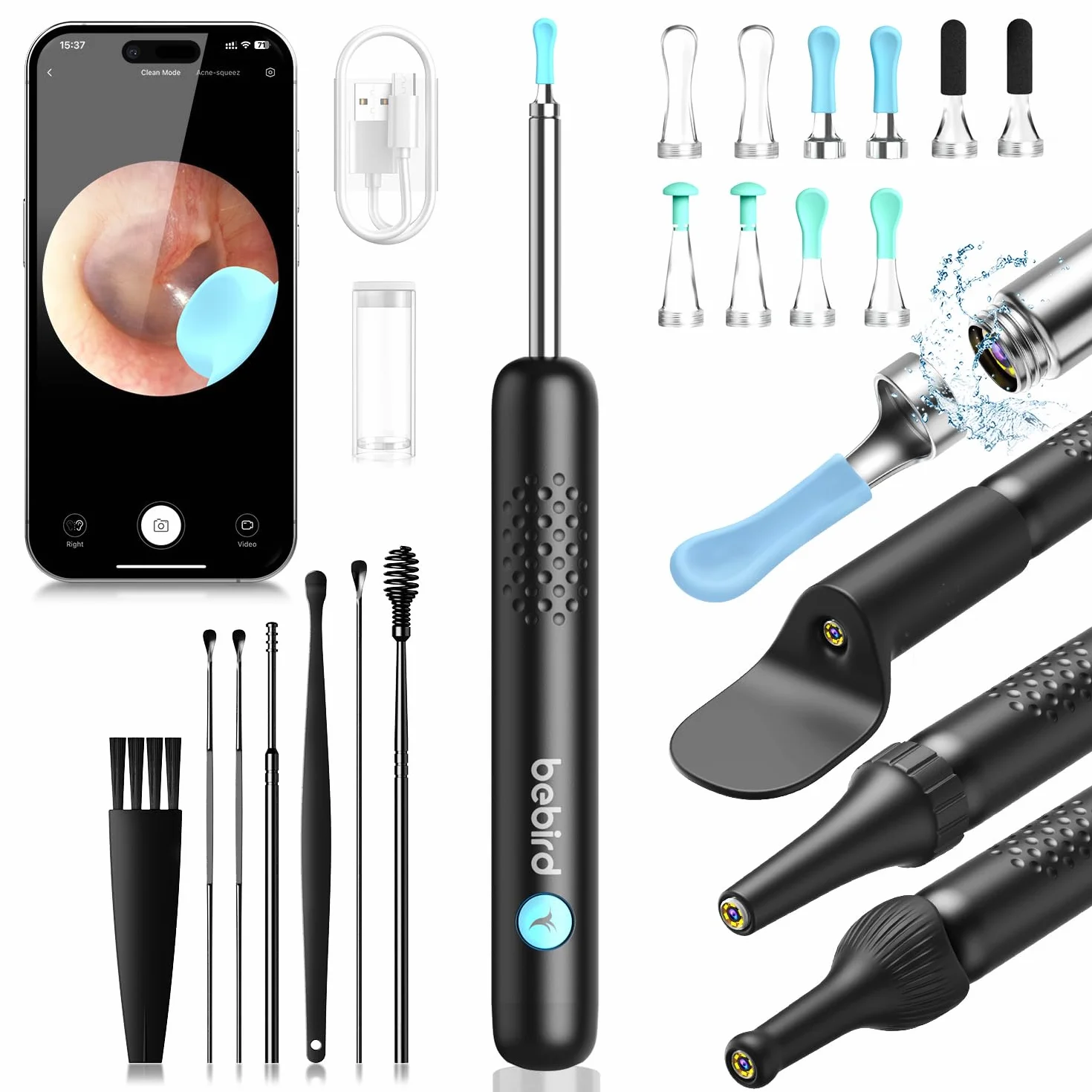 Otoskop: Otoscope do usuwania woskowiny z 1080P HD Camara, wodoodporne ucho otoskopu IP67, kamera otoskopowa 360 ° z diodami LED 6 dla dorosłych, dzieci i zwierząt, Kompatybilny z iPad, iOS, Android