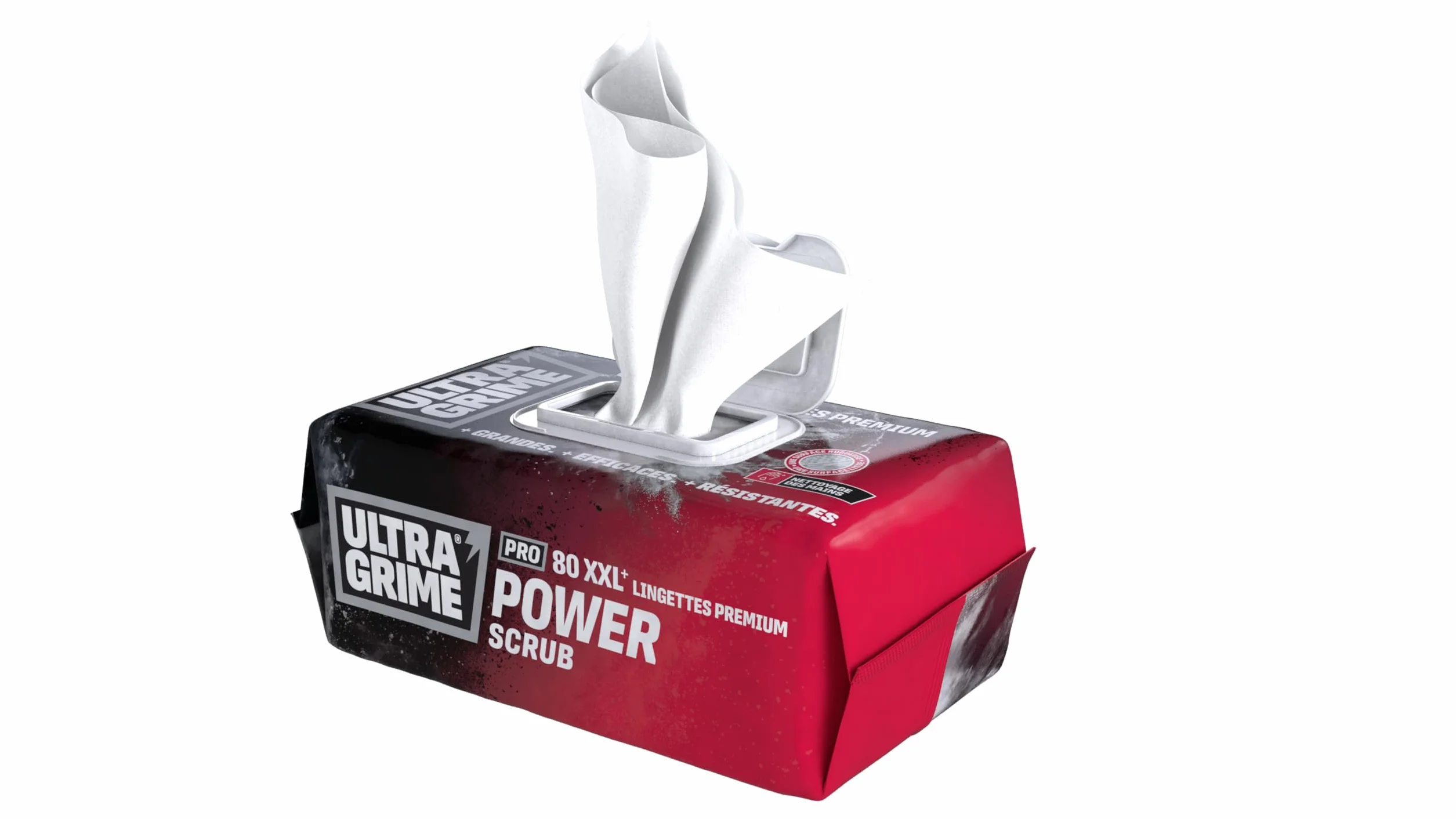 UltraGrime Pro Power Scrub Cleaning Wipes | Wydajne przemysłowe chusteczki do usuwania zabrudzeń i zabrudzeń na wszystkich powierzchniach | 100 bardzo szerokich wilgotnych ściereczek, 38 cm x 25 cm