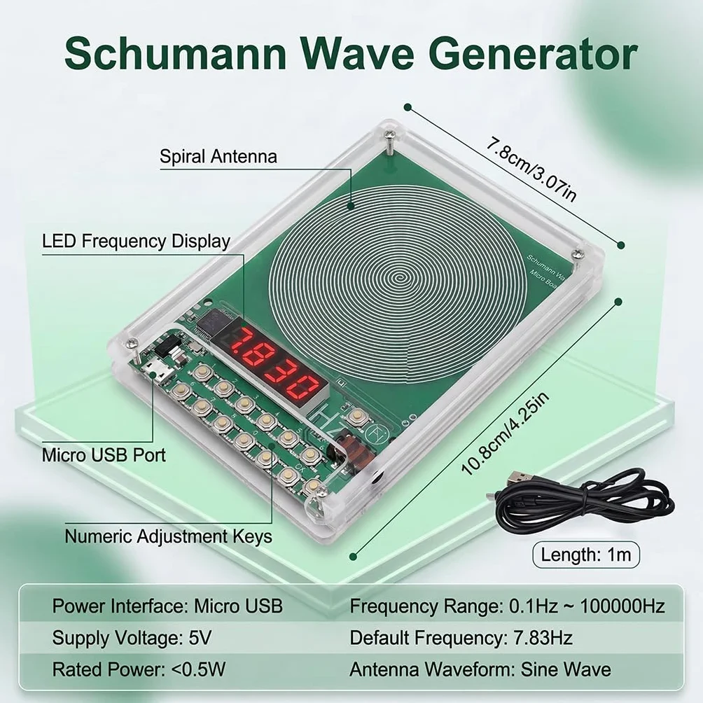 Generator częstotliwości Schumann 7,83 Hz, regulowany od 0,01 Hz do 10000 Hz z akrylową obudową fali sinusoidalnej o bardzo niskiej częstotliwości, łagodzący stres, relaks, medytacja snu Yog