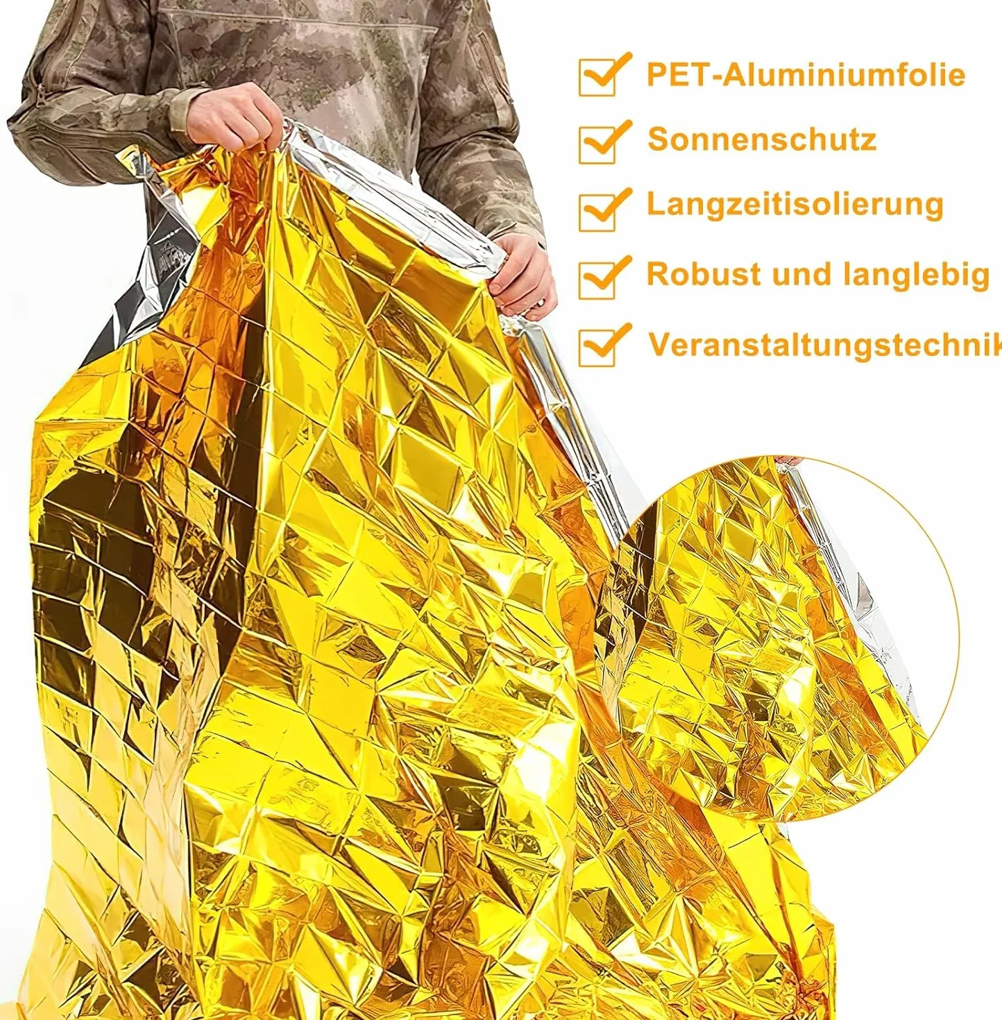 HENGBIRD Koc Termiczny Ratunkowy 210 x 130 cm 10 Sztuk Złoty i Srebrny Survivalowy
