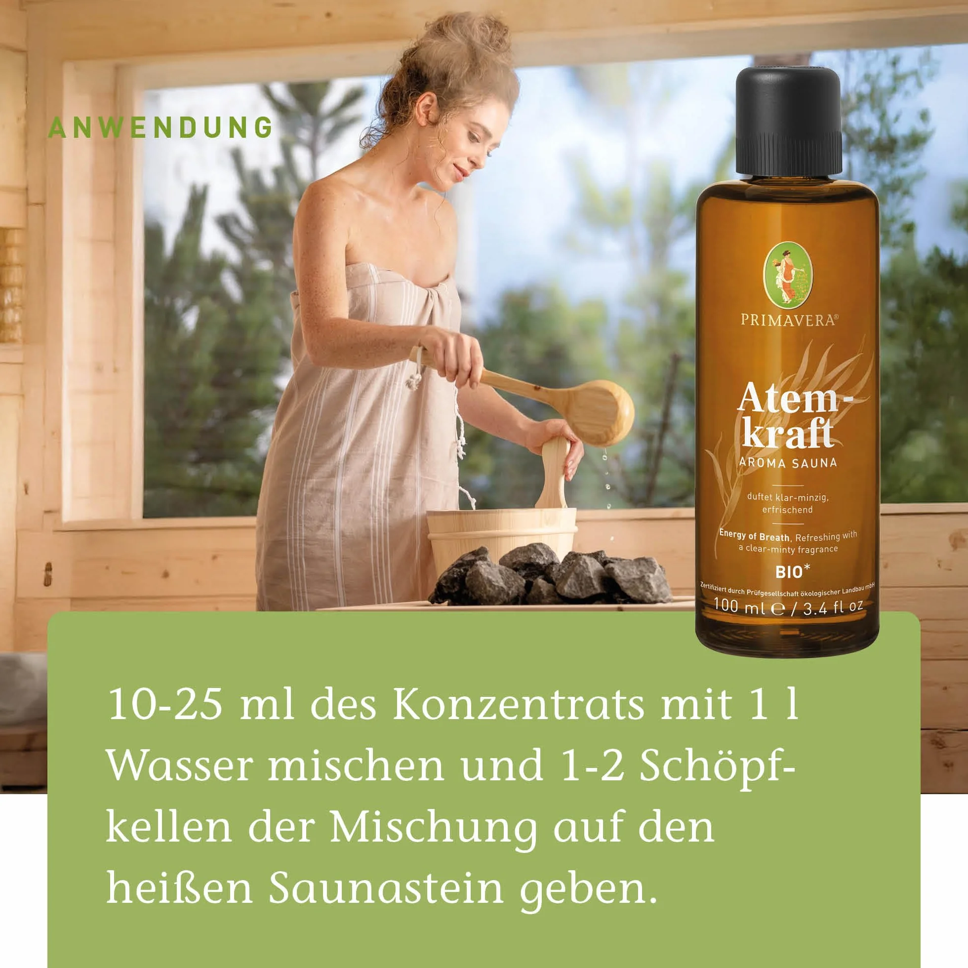 PRIMAVERA Aroma Sauna bio 100 ml olejek do sauny jasno-miętowy zapach odświeżający wegański