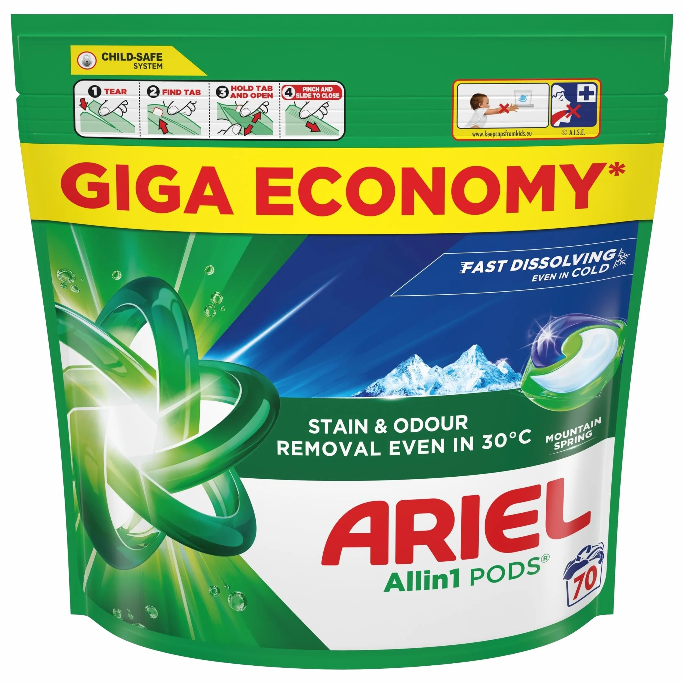 Ariel Mountain Spring Kapsułki do prania All-in-1 Pods 70 sztuk
