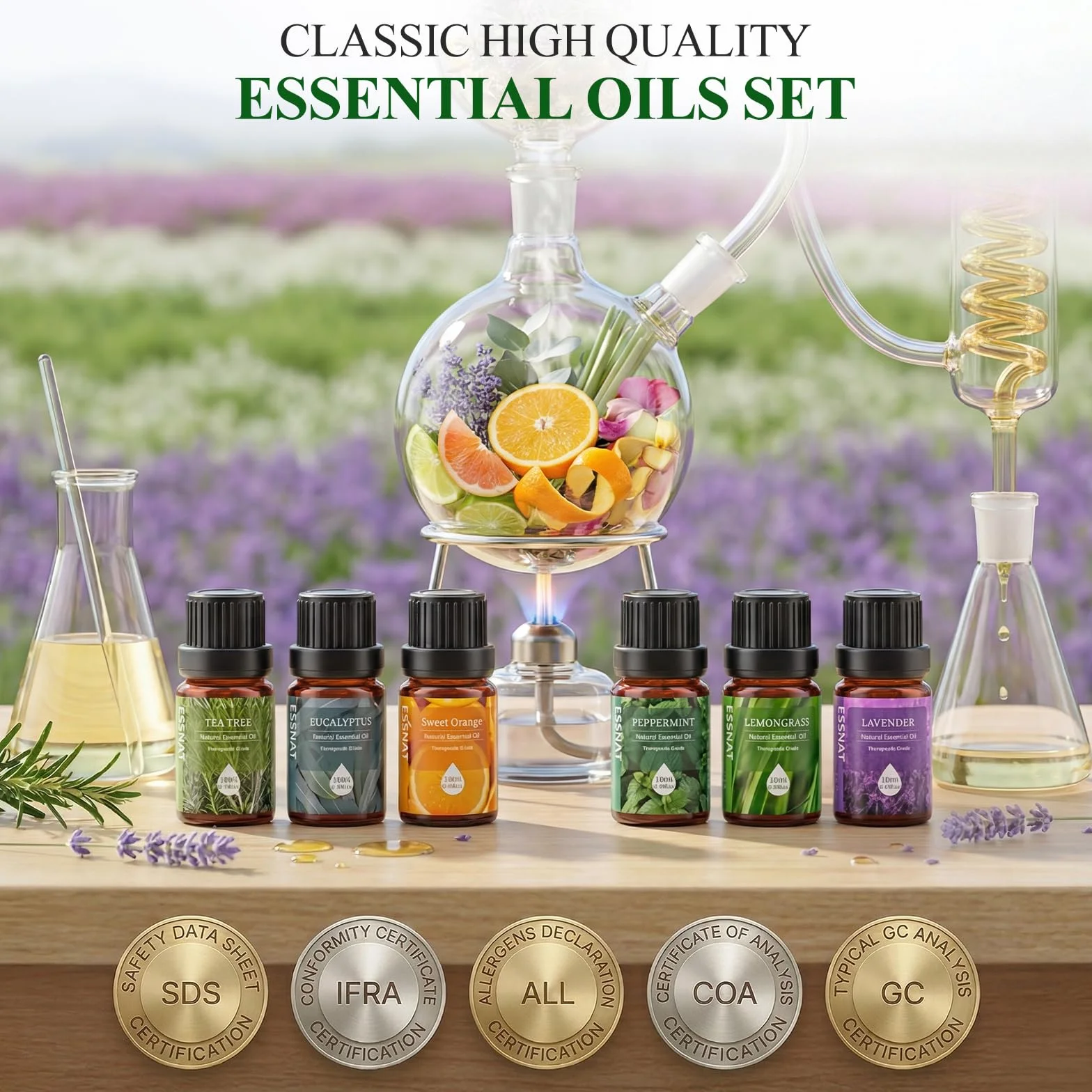 Olejki Eteryczne 6x10ml Zestaw do Dyfuzora, Naturalne Aromaterapia, Lawenda Eukaliptus Drzewo Herbaciane Mięta Pomarańcza Trawa Cytrynowa, Relaks Spa Dom Prezent