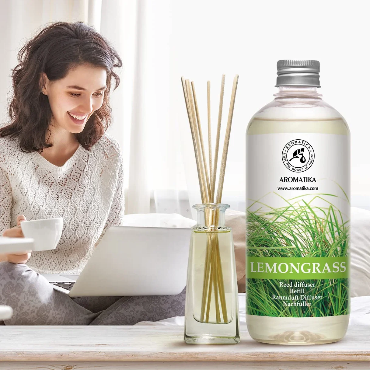 Wkład do Dyfuzora Trzcinowego Trawa Cytrynowa 500 ml - Dyfuzor Zapachowy z Patyczkami - Dyfuzor Pokojowy z Olejkiem Lemon Grass - Zapach do Domu - Dyfuzory Trzcinowe - Dyfuzory do Aromaterapii