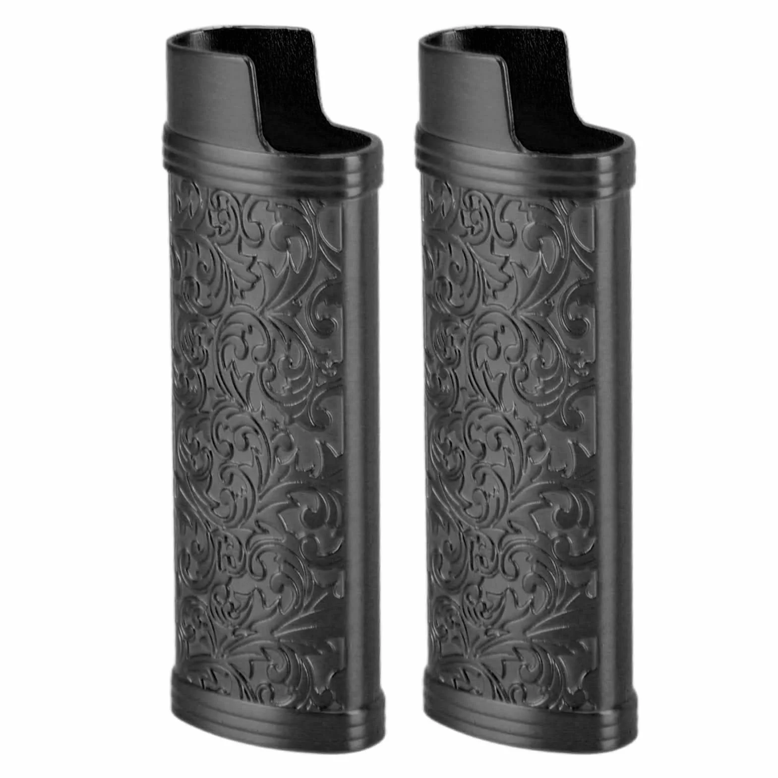 Metalowy Pokrowiec na zapalniczkę, Etui na zapalniczkę z Wytłoczonym Motywem Kwiatowym w Stylu Vintage, Konstrukcja ze Stopu Cynku Zapewniająca lżejszą ochronę (BLACK)