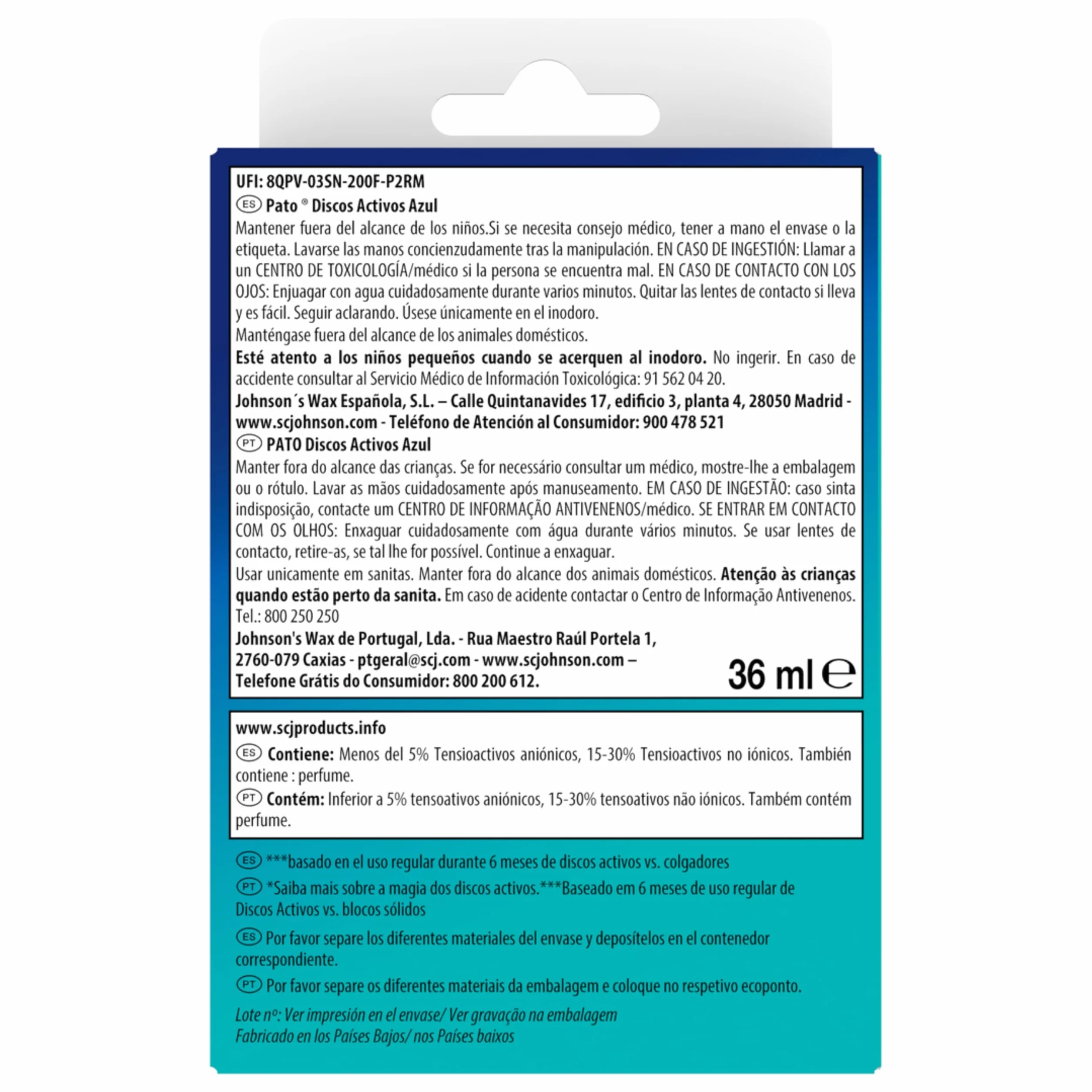 Pato Aktywne dyski Blue Water - Aplikator WC z wkładem (6 dysków) - Czyści i perfumuje toaletę