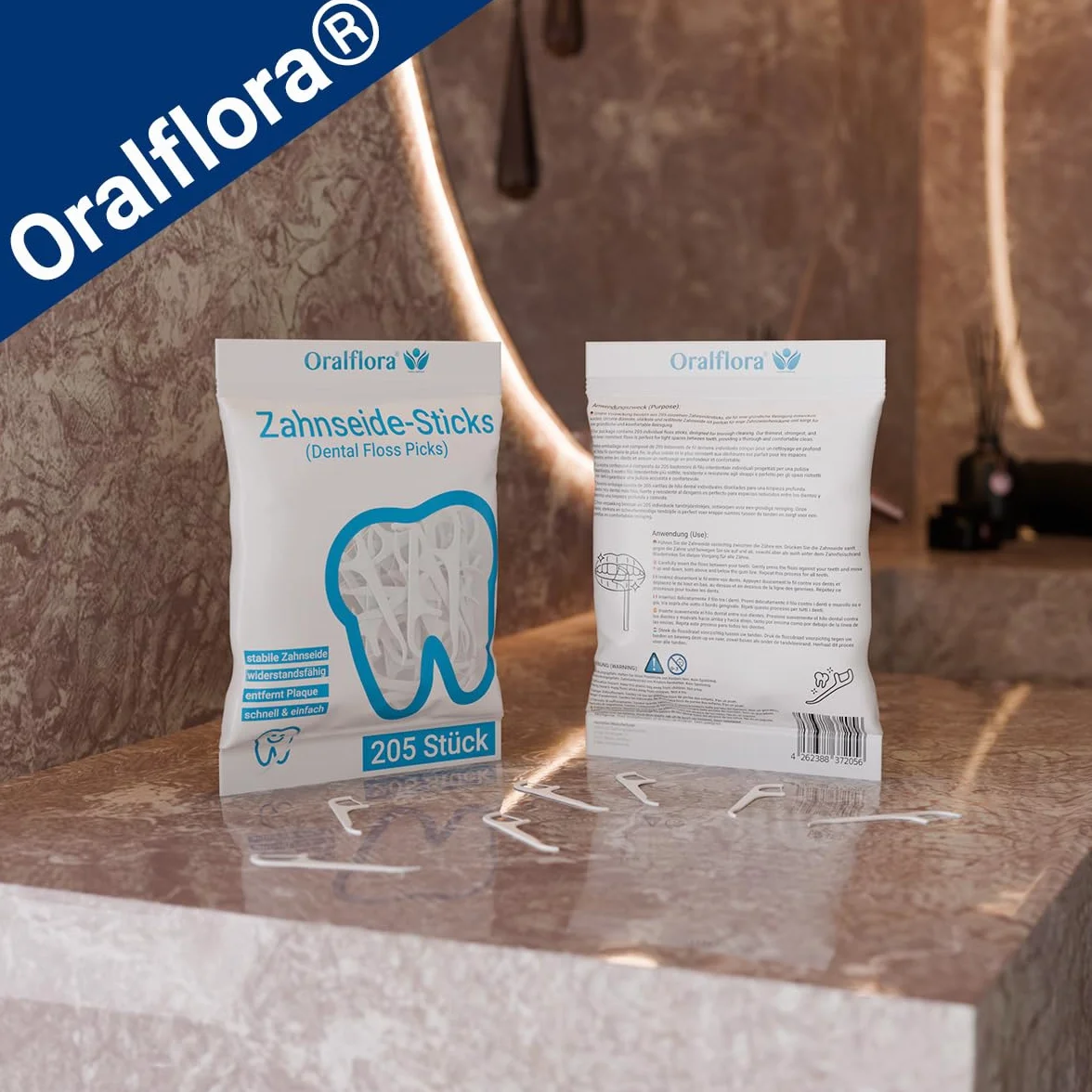 Oralflora 205 szt. nici dentystyczne z wykałaczką 2 w 1 – patyczki do czyszczenia przestrzeni międzyzębowej