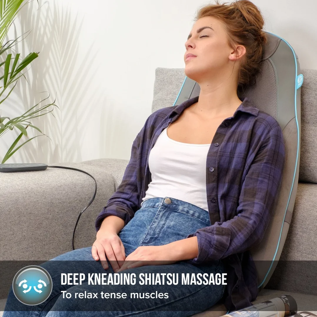 HoMedics Żelowe urządzenie do masażu pleców, nakładka na siedzenie – ukierunkowany, głęboko działający masaż pleców i ramion Shiatsu, z innowacyjną technologią żelową, węzłami żelowymi Shiatsu i