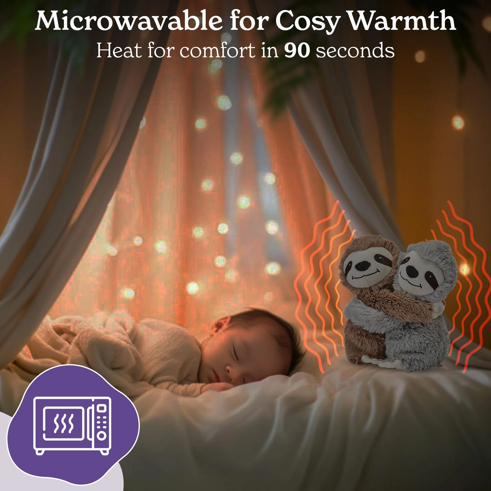 Warmies Warm Hugs Sloth Podkładka rozgrzewająca, podkładki grzewcze przytulak do mikrofalówki, delikatnie pachnący francuską lawendą, podgrzewany, przytulny leniwiec, który łagodzi lęk i ból