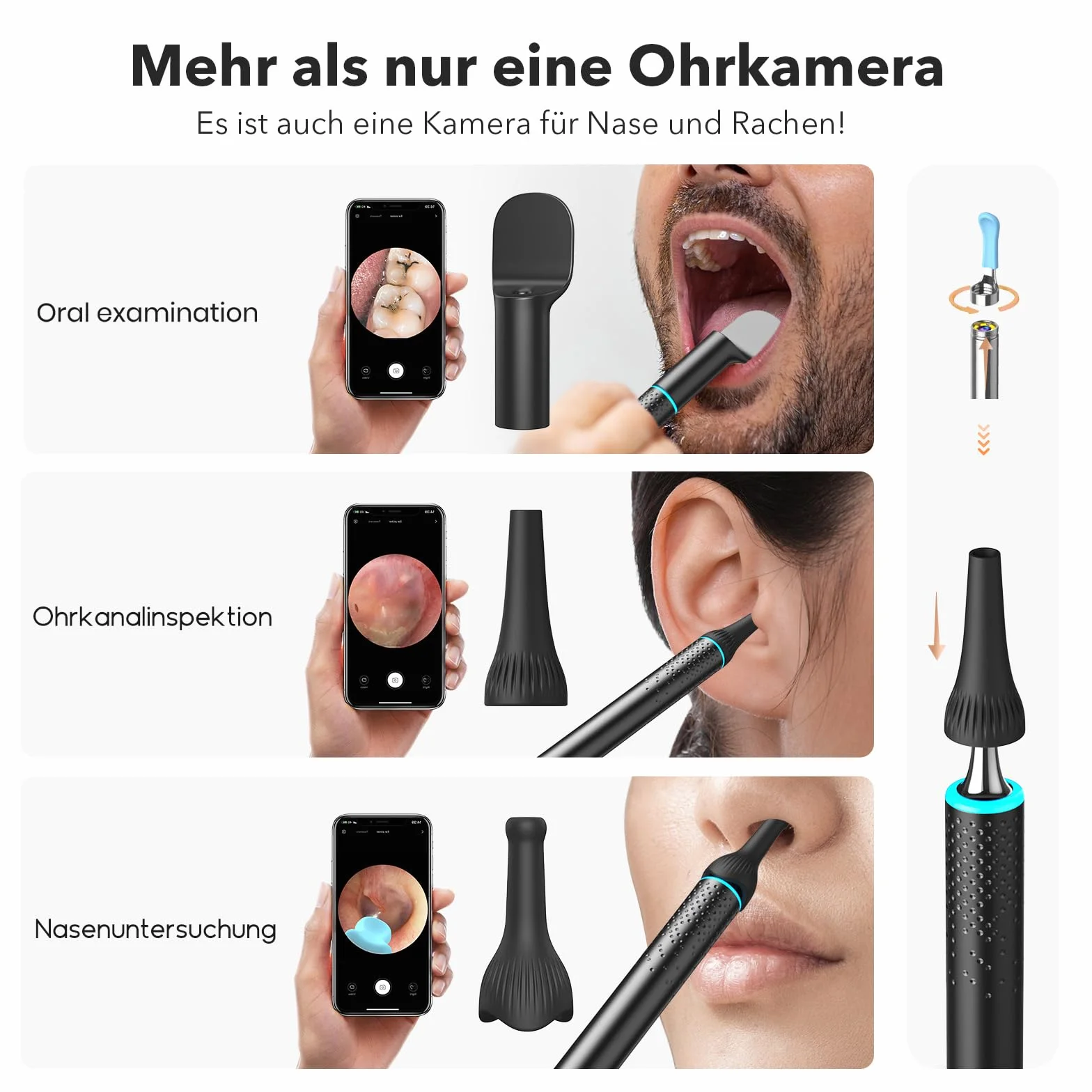 Otoskop: Otoscope do usuwania woskowiny z 1080P HD Camara, 3.5mm Inteligentny środek do czyszczenia uszu, Wodoodporna kamera do uszu IP67 z 6 diodami LED, odpowiedni dla iPad, iOS, Android