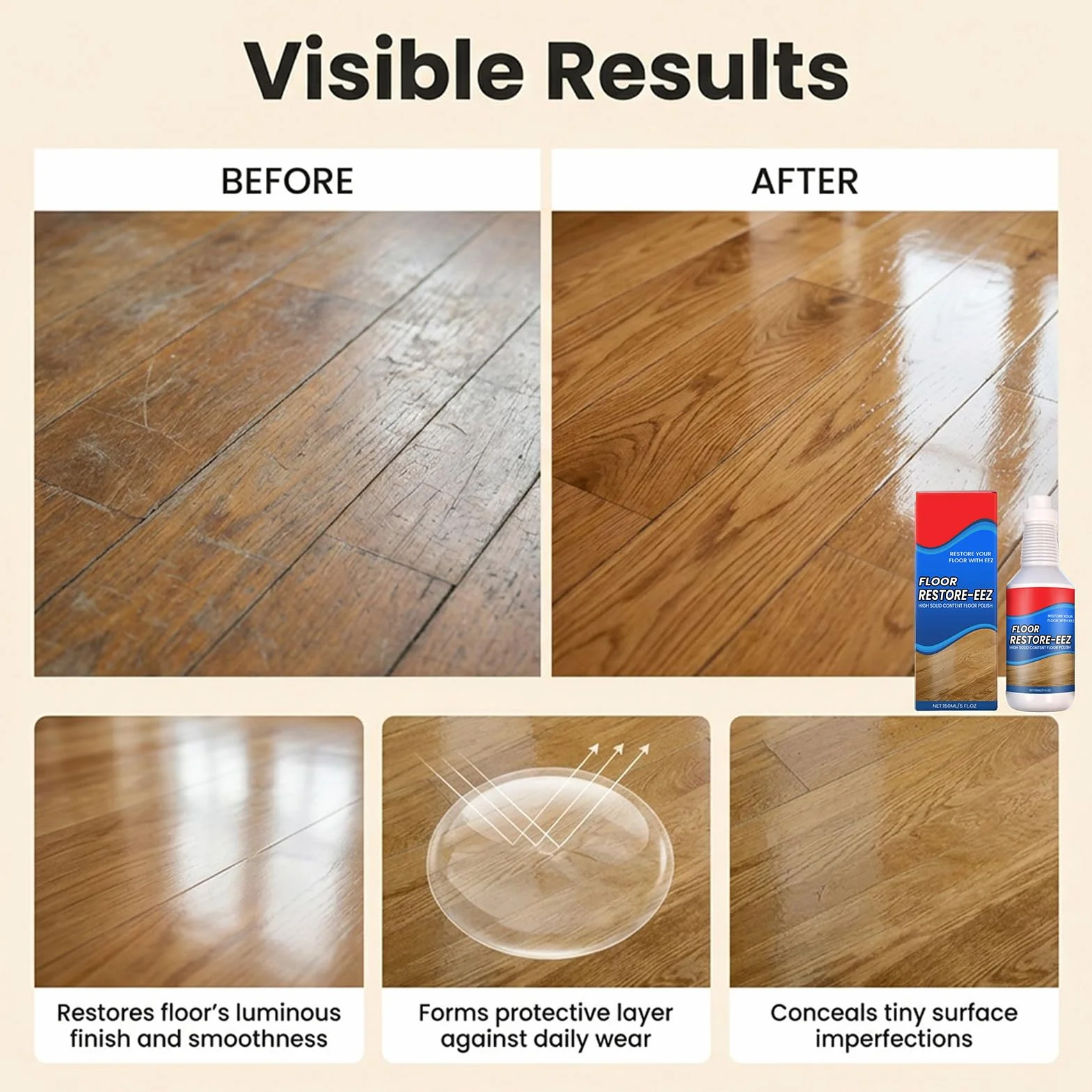 Floor Restore Eez, 2 sztuki, 150 ml, środek do renowacji podłóg, środek do odnawiania podłóg, do domu, mieszkania, salonu, sypialni, kuchni