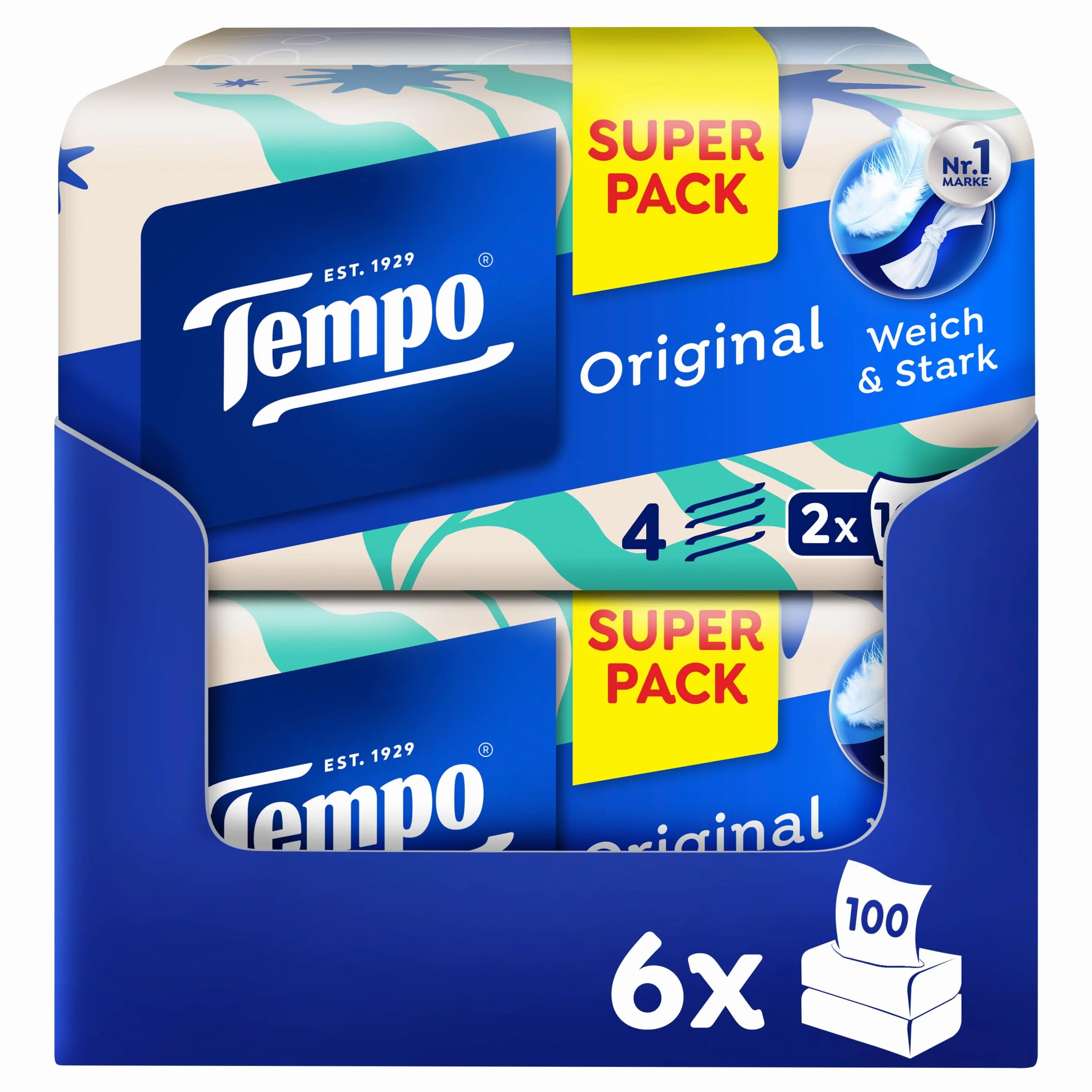 Tempo Original Tissues Duo-Box - Pakiet ekonomiczny - 12 pudełek, 100 chusteczek w pudełku - Bardzo mocne, miękkie chusteczki papierowe