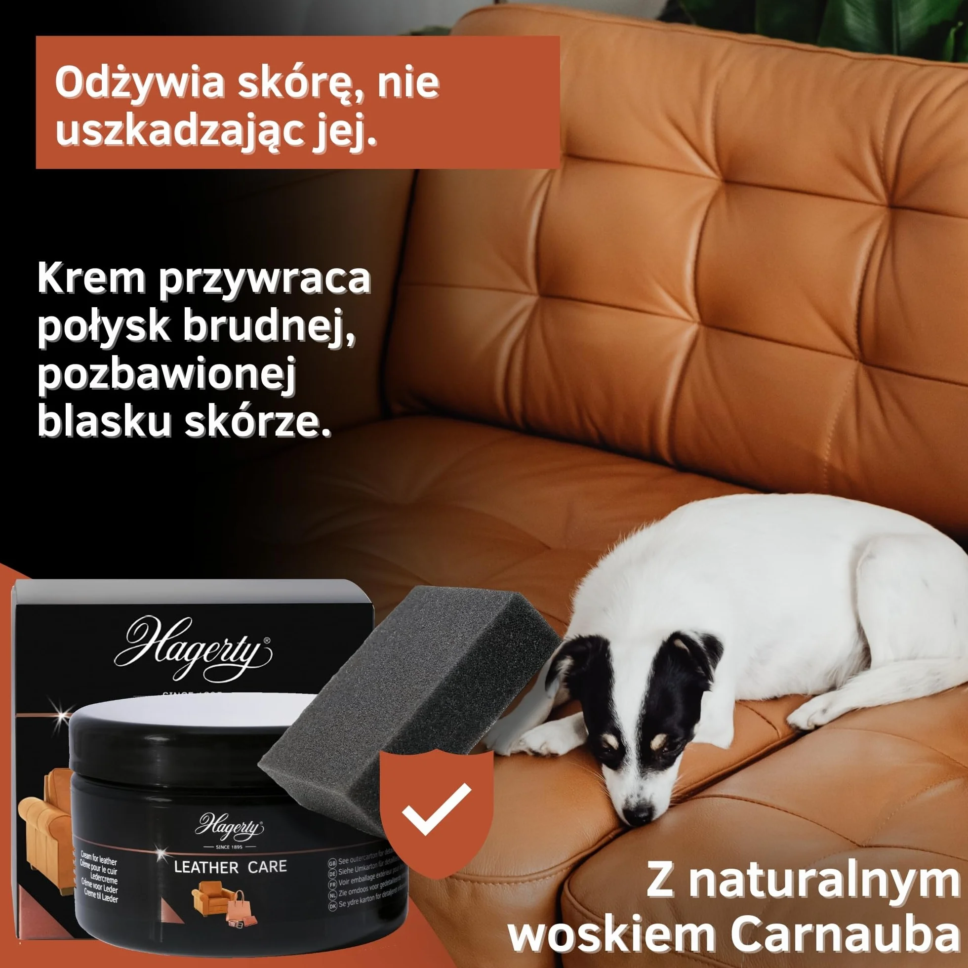 Hagerty Leather Care krem do skór bezbarwny 250 ml I Skuteczny krem ochronny do skór do czyszczenia i pielęgnacji torebek pasków akcesoriów siedzeń samochodowych itd I w zestawie z gąbką