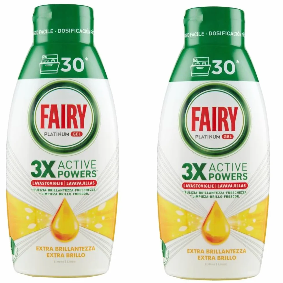 Fairy Detergent Zmywarka Płynny Żel 60 Prań 2 Butelki Platinum Cytryna