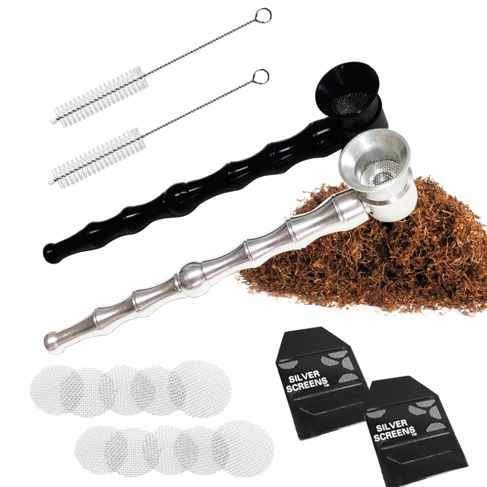 Mini fajka do tytoniu, 2 sztuki, przenośna, metalowa ze szczotkami do czyszczenia i filtrem, odkręcalna głowica, prezent na Dzień Ojca, urodziny, Boże Narodzenie