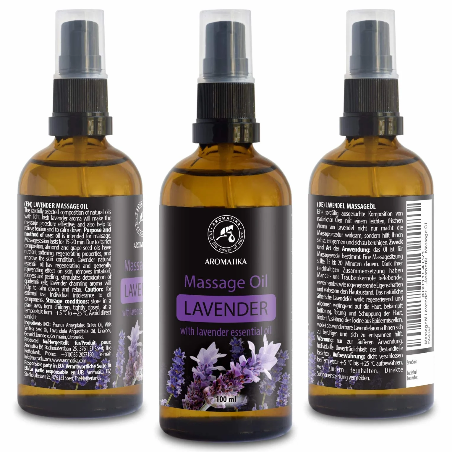 Lavender Massage Oil 100ml - 100% Natural Lavender Body Massage Oil - Natural Cosmetics - De-Stress - Good Sleep - Calming - Skin Care - Beauty - Body Massage - Soft Relaxing Aroma Oil