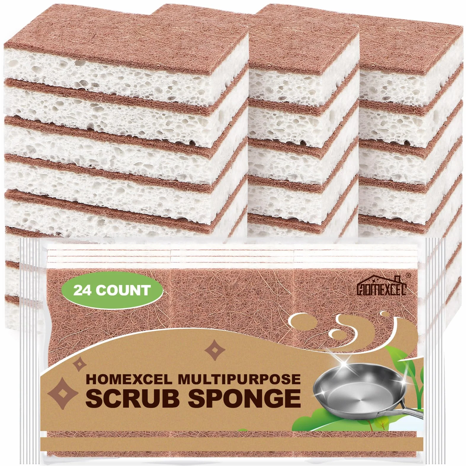 HOMEXCEL Gąbki do szorowania kuchenne 24 sztuki, niezarysowujące gąbki celulozowe