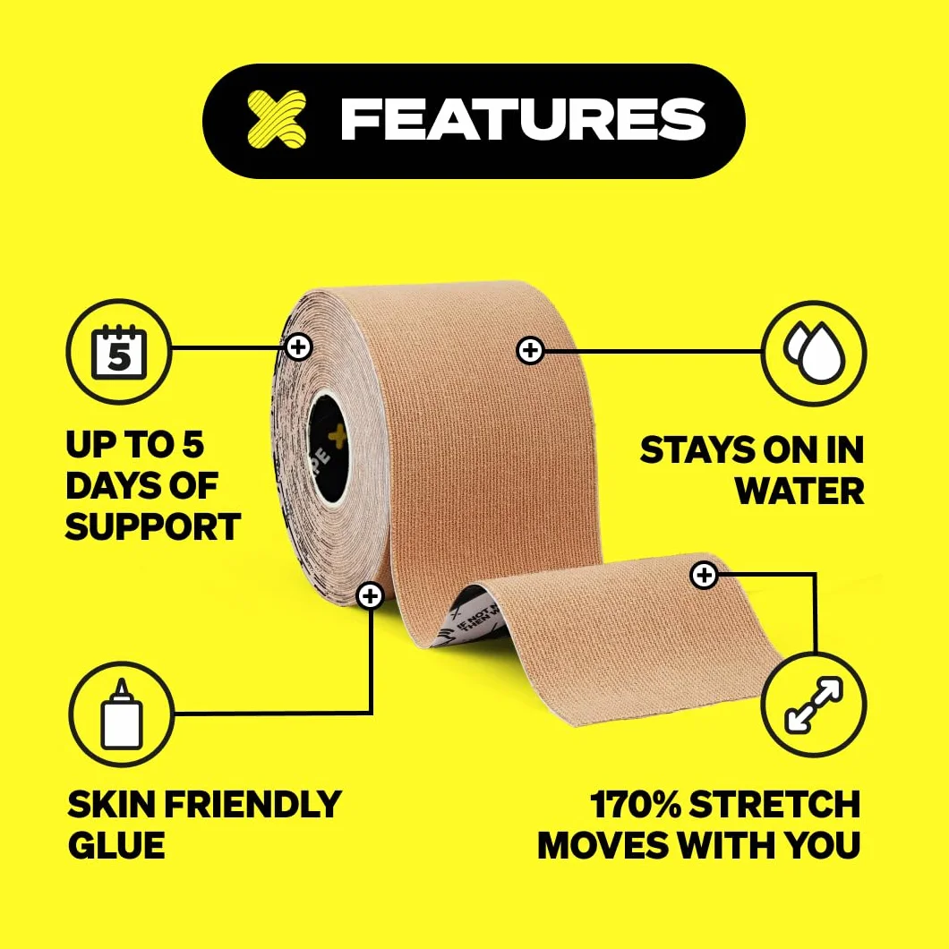 SPORTTAPE Taśma kinezjologiczna, beżowa, 5 cm x 5 m, taśma kinezjologiczna i taśma sportowa w przypadku urazów i bólów, elastyczna, hipoalergiczna taśma fizjologiczna, wodoodporna taśma kinesioTape