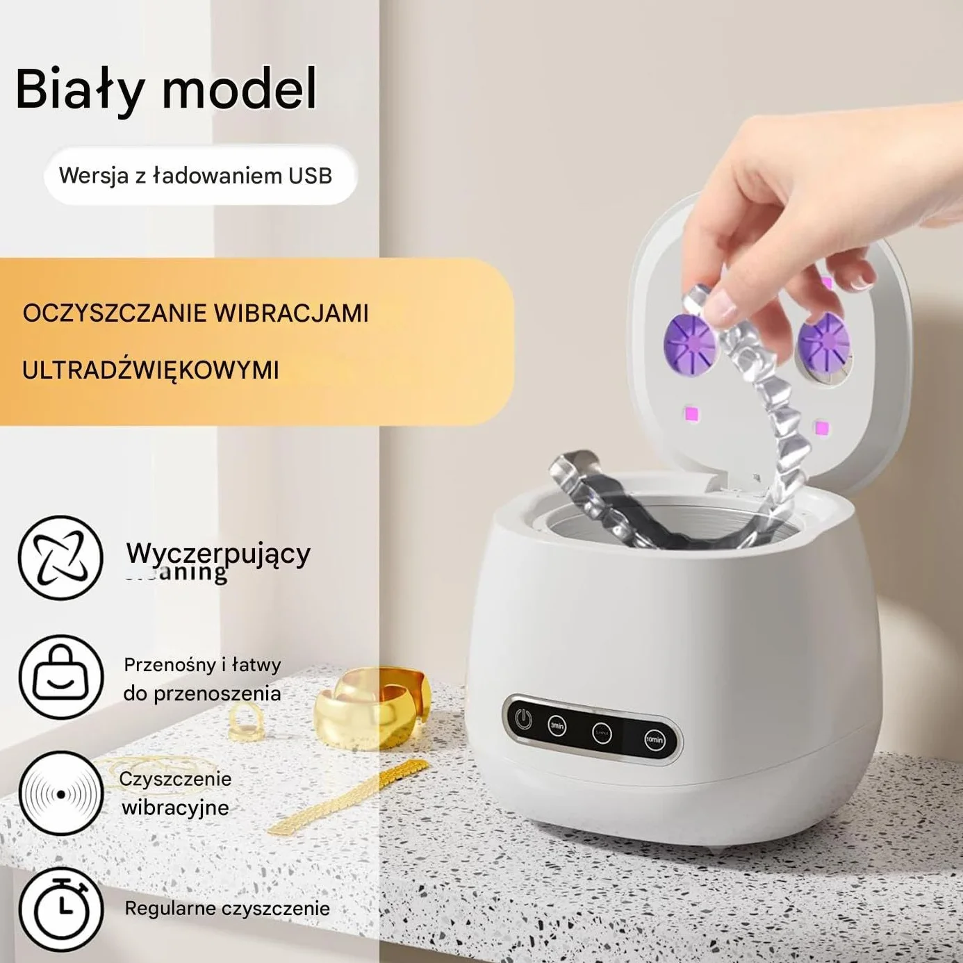 Retainer Cleaner 52kHz Aligner Cleaning Machine, Portable UV Sterilizer For Mouthguard Denture Jewelry Watch Strap, Home And Travel Cleaning Solution For Kids Adults Seniors, .33x4.72 X 5.11in