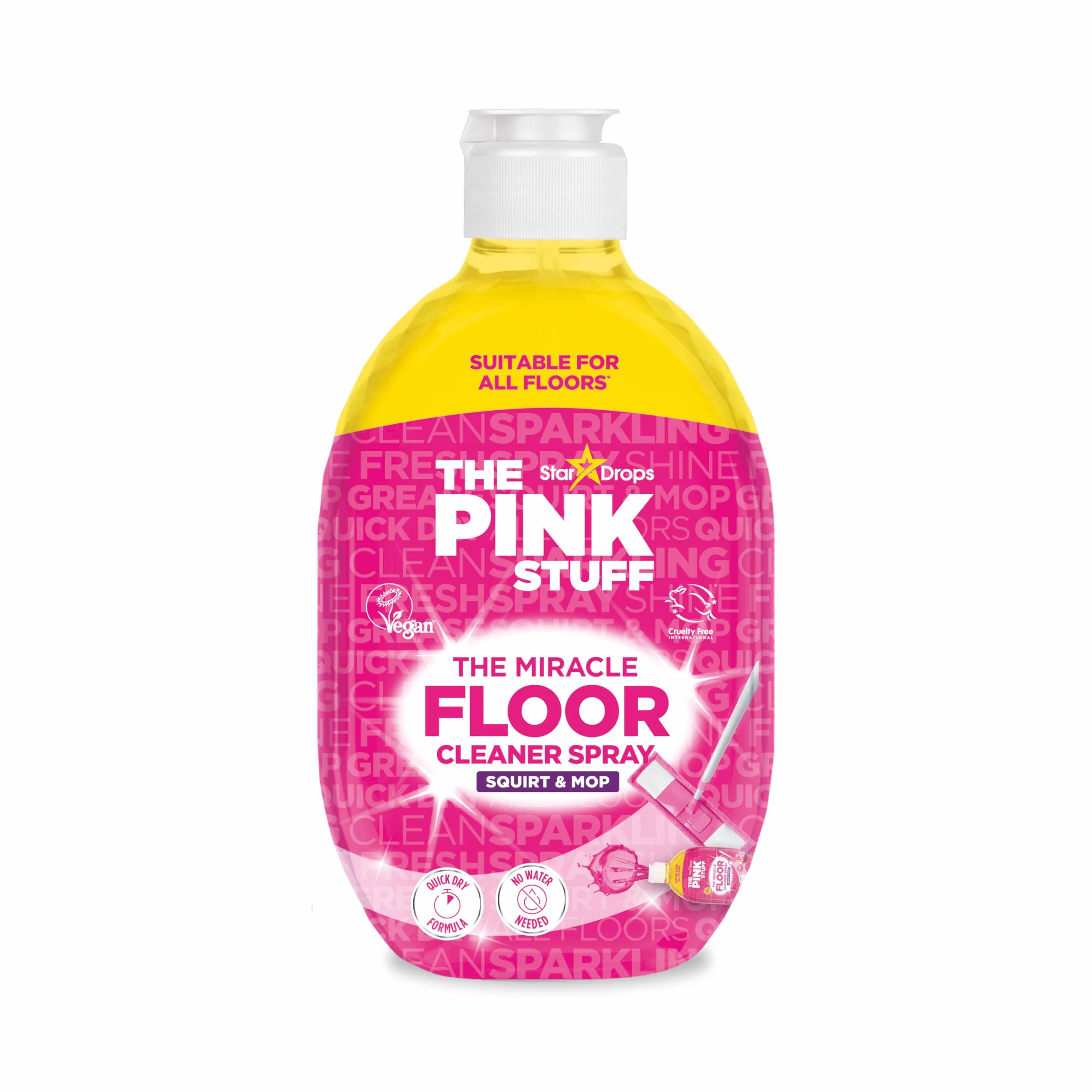 The Pink Stuff Miracle Spray do czyszczenia podłóg, formuła tryskania i mopa do błyszczących czystych podłóg, szybkoschnący, wykończenie bez smug, świeży zapach, przyjazny dla wegan, bez okrucieństwa