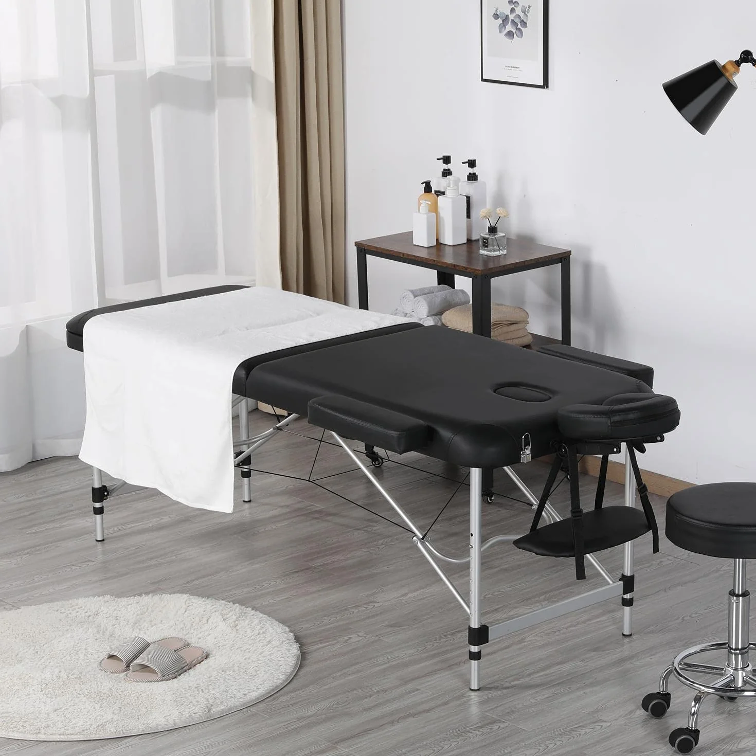 Yaheetech Składany Leżak do Masażu, 3 Strefy, Ergonomiczna Ławka z Zagłówkiem i Torbą do Przenoszenia, 213 x 70 cm, Beżowy