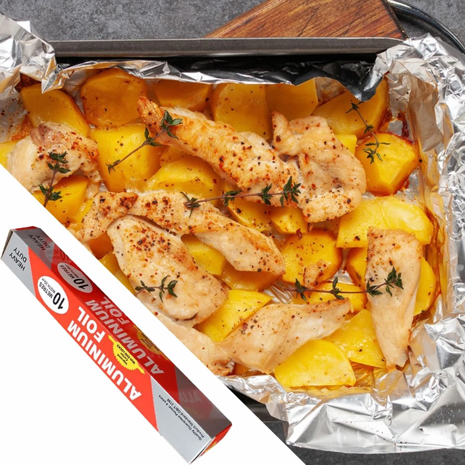 Heavy-duty Aluminum Foil Roll with Cutter, Non-stick Food Safe Kitchen Wrap for Leftovers
