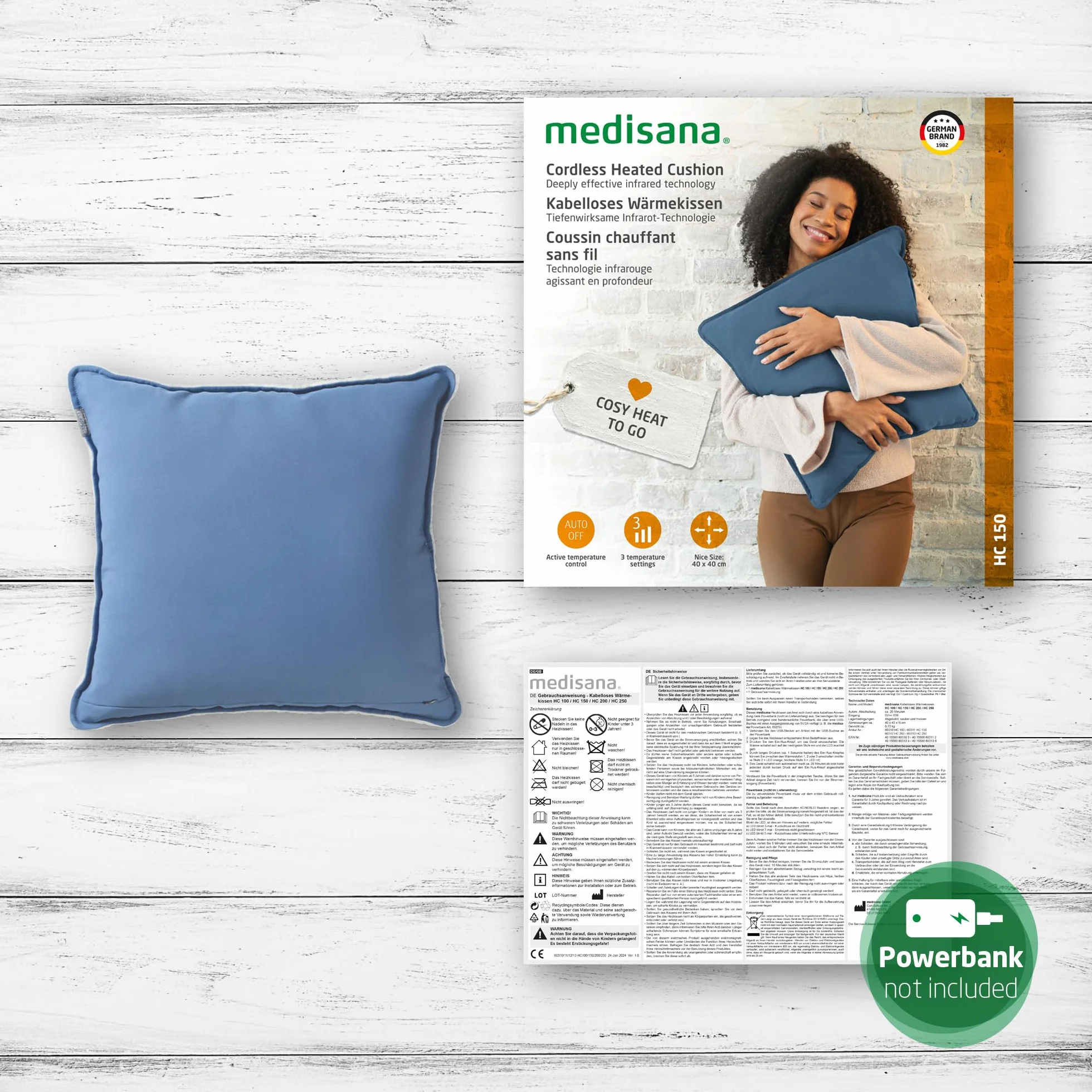 medisana HC 150 poduszka termiczna z ogrzewaniem podczerwonym, z automatycznym wyłączaniem dla pleców, ramion i szyi, elektryczna i bezprzewodowa poduszka pluszowa do użytku w domu i w podróży