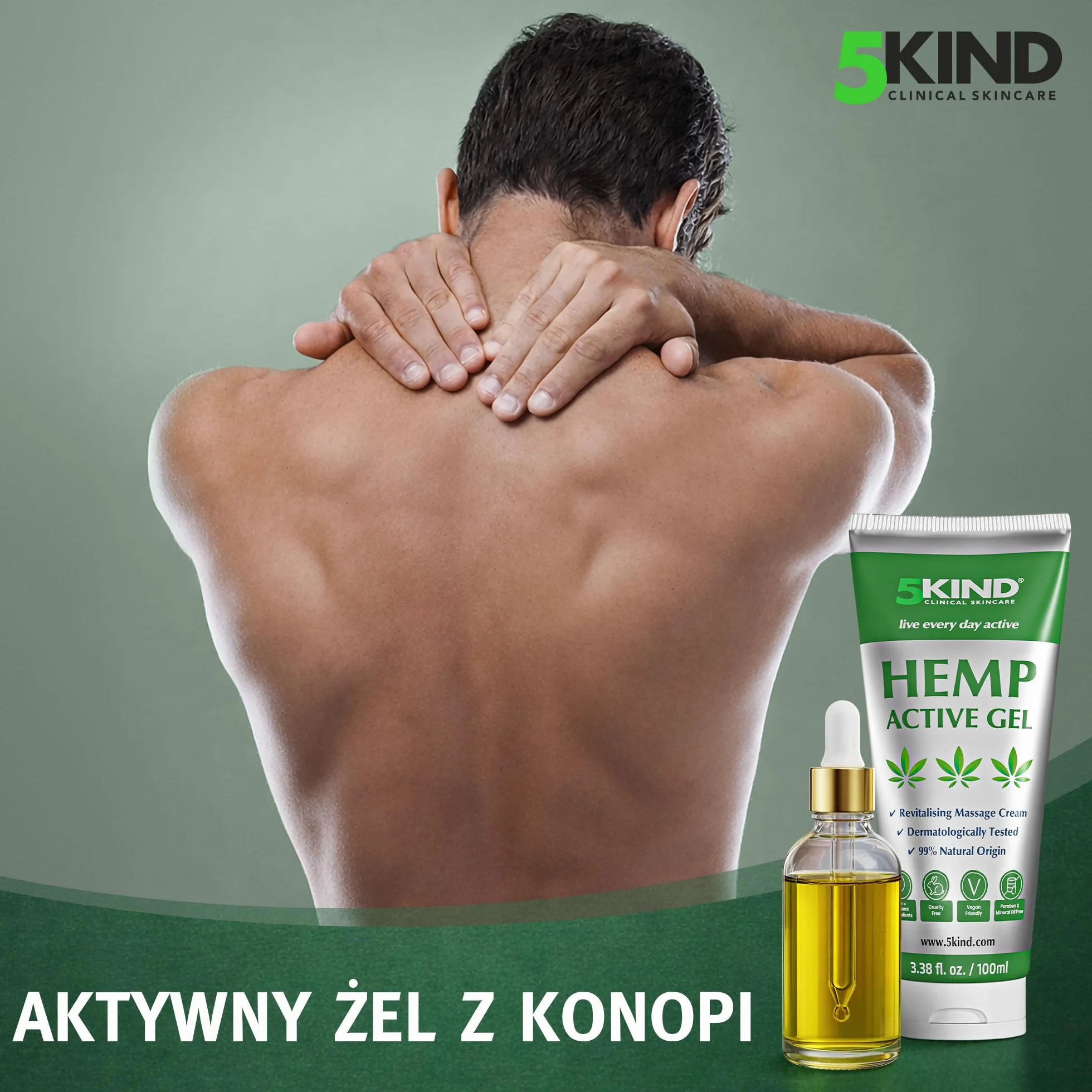 5kind uspokajający aktywny żel konopny do mięśni i stawów – bardzo skuteczna, uspokajająca formuła z olejkiem konopi i naturalnymi ekstraktami, uspokaja stopy, kolana, plecy, ramiona 100ml