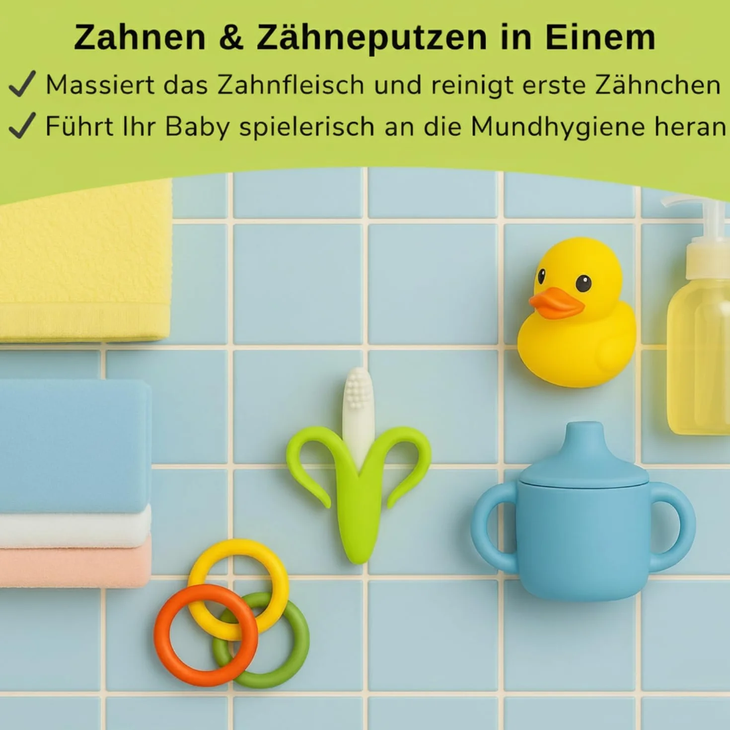 Bananowa szczoteczka do zębów i gryzak dla niemowląt – nadaje się do pomocy w stomatologii i pielęgnacji zębów – zabawka dla niemowląt 2 w 1 (zielona)