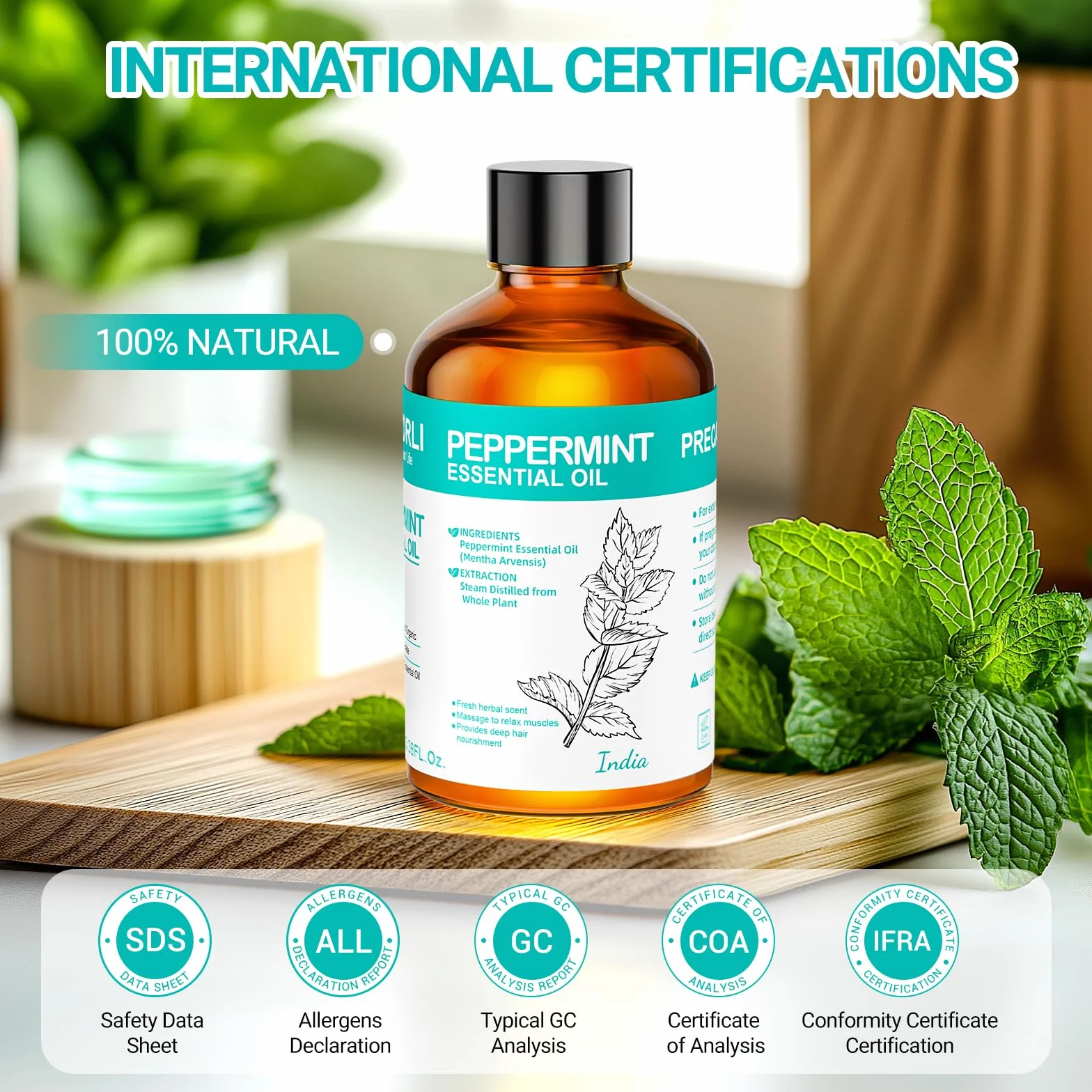 Peppermint Essential Oil 100ml Czysty Olejek z Mięty Pieprzowej do Skóry Twarzy Włosów Aromaterapii