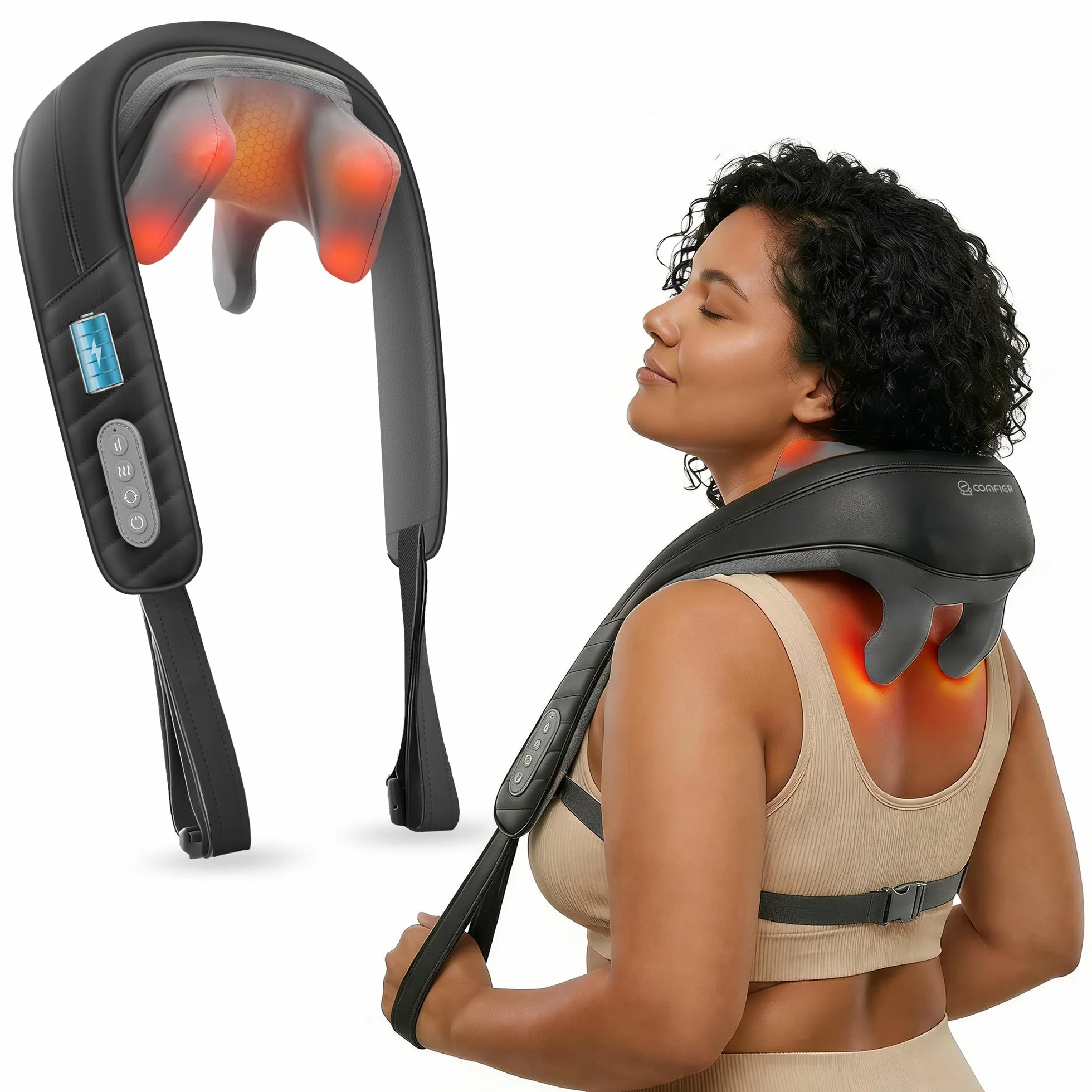 COMFIER Bezprzewodowy masażer Shiatsu 4D z ciepłem na kark, plecy, ramiona