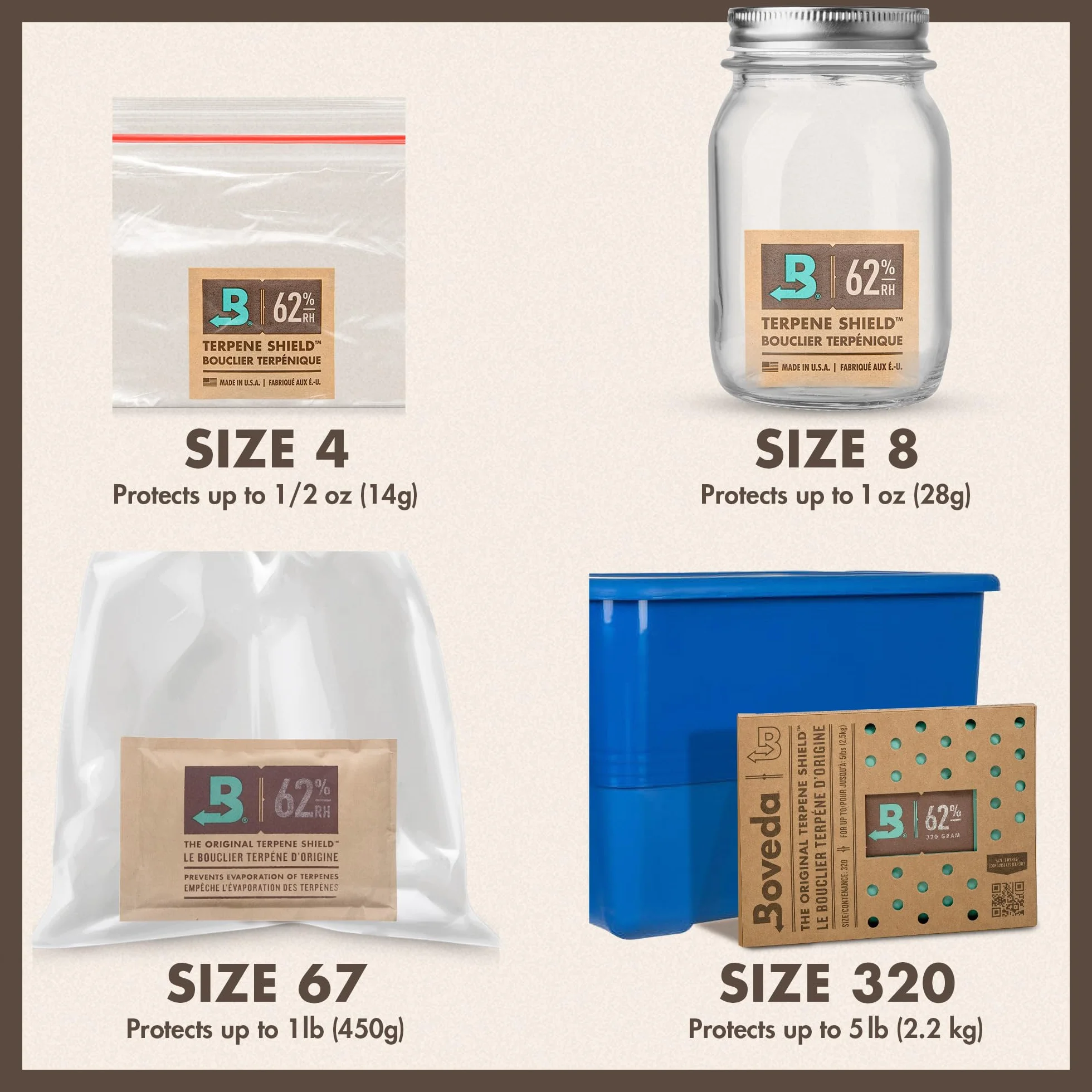 Boveda 62% Dwukierunkowy pakiet kontroli wilgotności do przechowywania 0,5 kg - rozmiar 67 - pojedynczy - pochłaniacz wilgoci do pojemników do przechowywania - Pakiet nawilżacza - pojedynczo