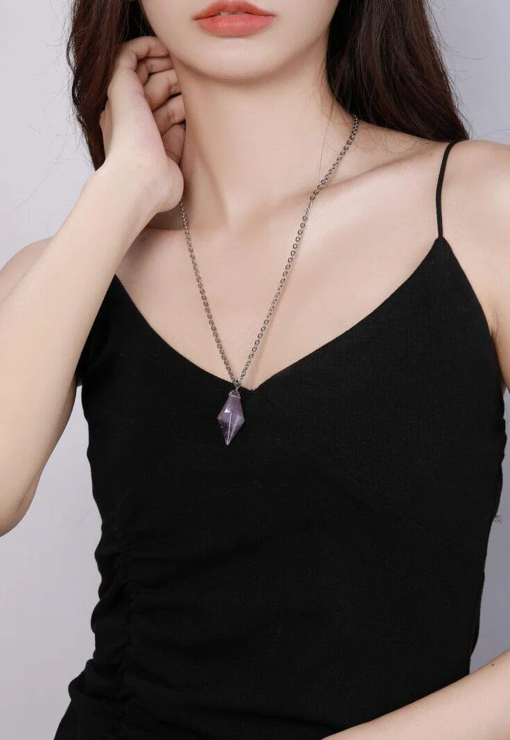 12 faset Reiki piękny naszyjnik kryształowy wahadło ametyst do wyważania wróżbiarstwa szpiczasty, jeden rozmiar, kryształ, One Size