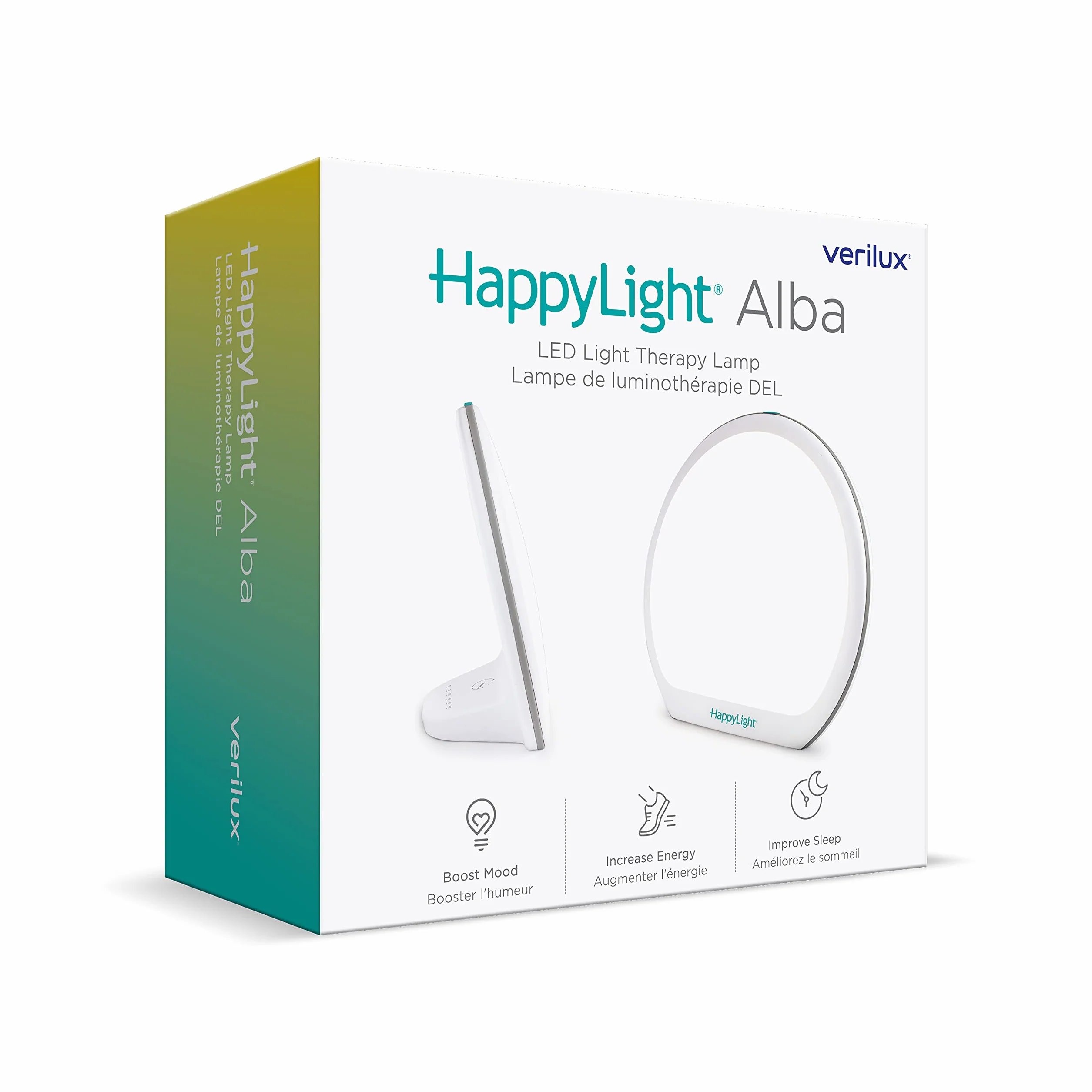 Verilux® HappyLight Alba - nowa okrągła lampa terapeutyczna LED bez UV, jasne białe światło o jasności 10 000 luksów, regulowana jasność, kolor i minutnik