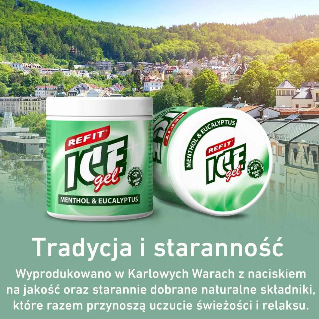 Refit Ice Gel Menthol & Eukaliptus XXL 500 ml – Extra żel przeciwbólowy - naturalna moc chłodzenia mentolu - zapach eukaliptusa - dla pleców, mięśni i stawów, maść do masażu po wysiłku fizycznym